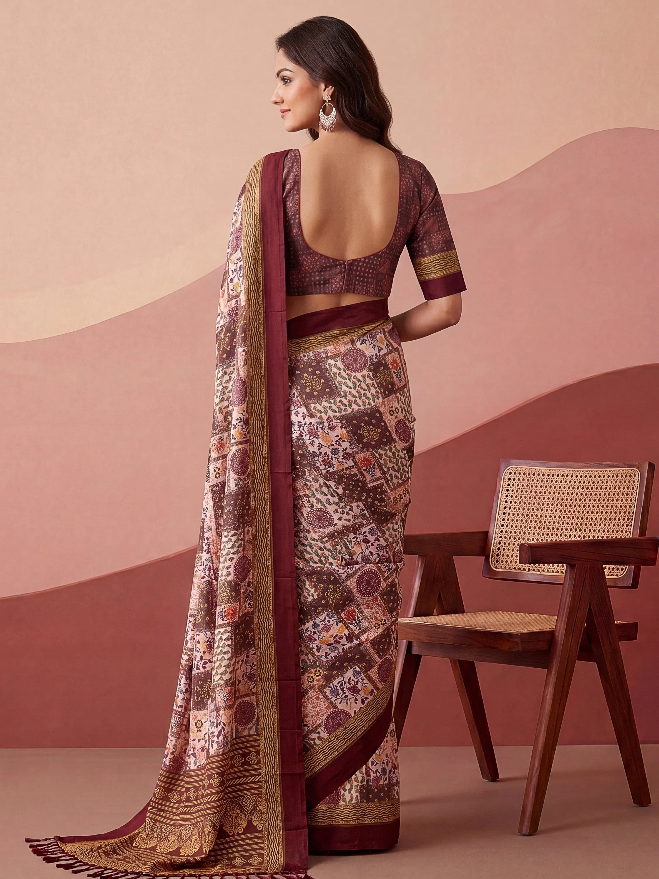 Pink Fantabulous Floral Printed Silk Festive Wear Saree With Blouse