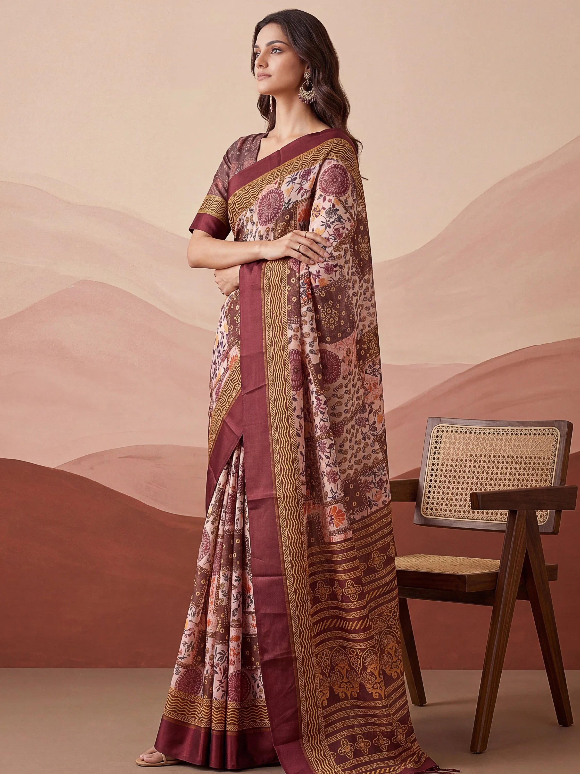 Pink Fantabulous Floral Printed Silk Festive Wear Saree With Blouse