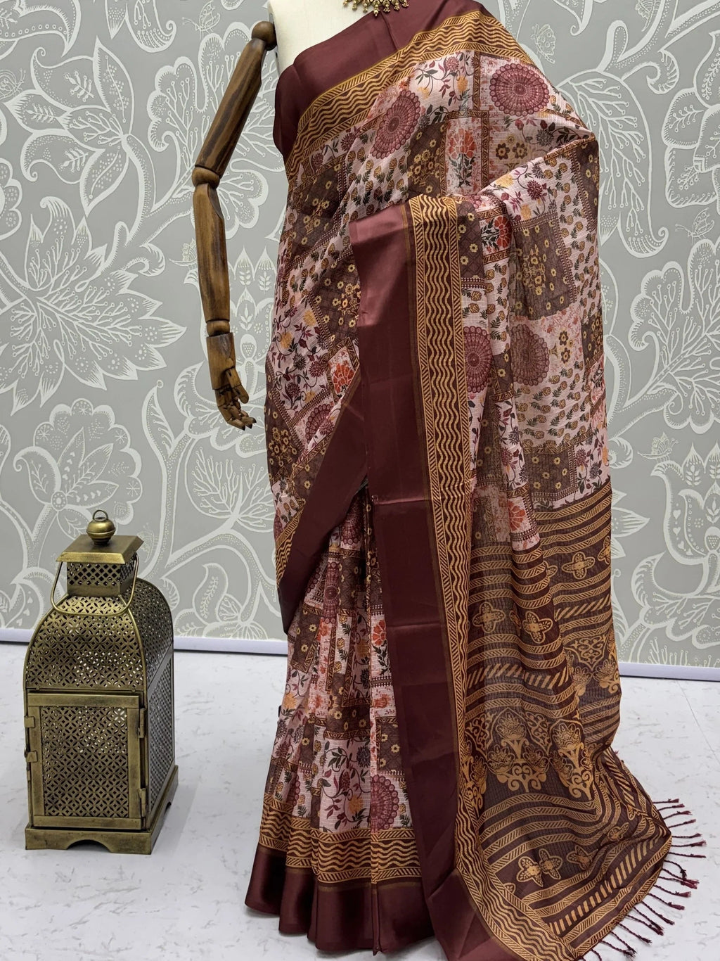 Pink Fantabulous Floral Printed Silk Festive Wear Saree With Blouse