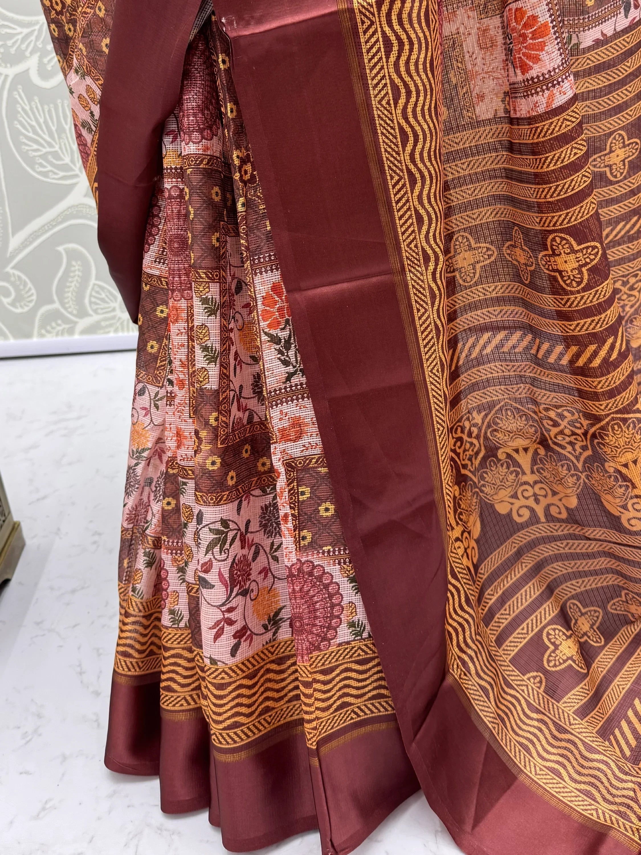 Pink Fantabulous Floral Printed Silk Festive Wear Saree With Blouse
