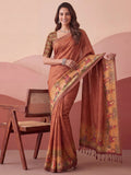 Classic Coral Red Digital Printed Silk Casual Wear Saree With Blouse