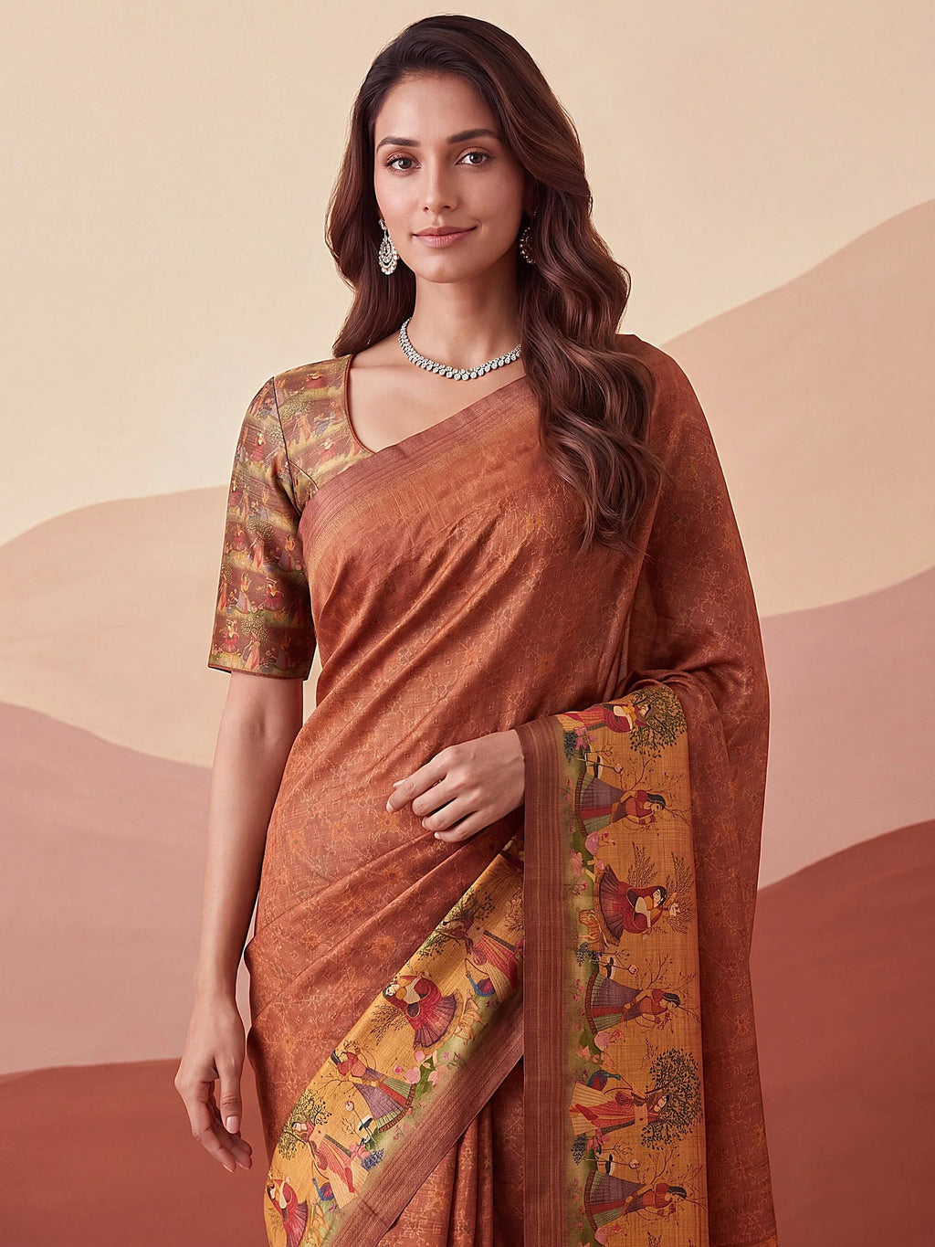 Classic Coral Red Digital Printed Silk Casual Wear Saree With Blouse