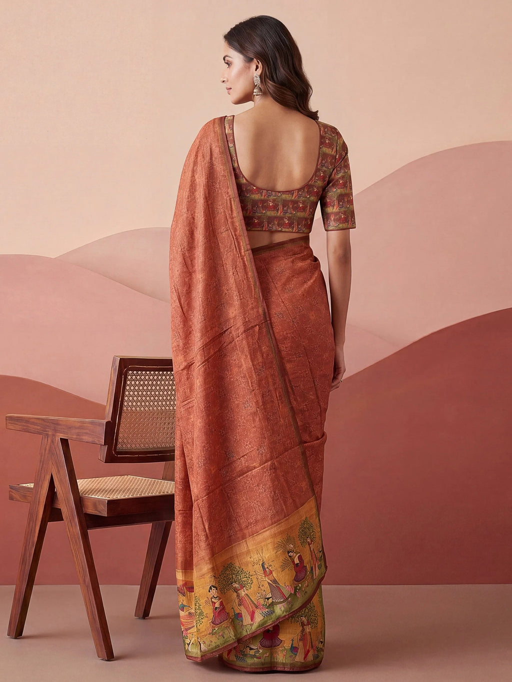 Classic Coral Red Digital Printed Silk Casual Wear Saree With Blouse
