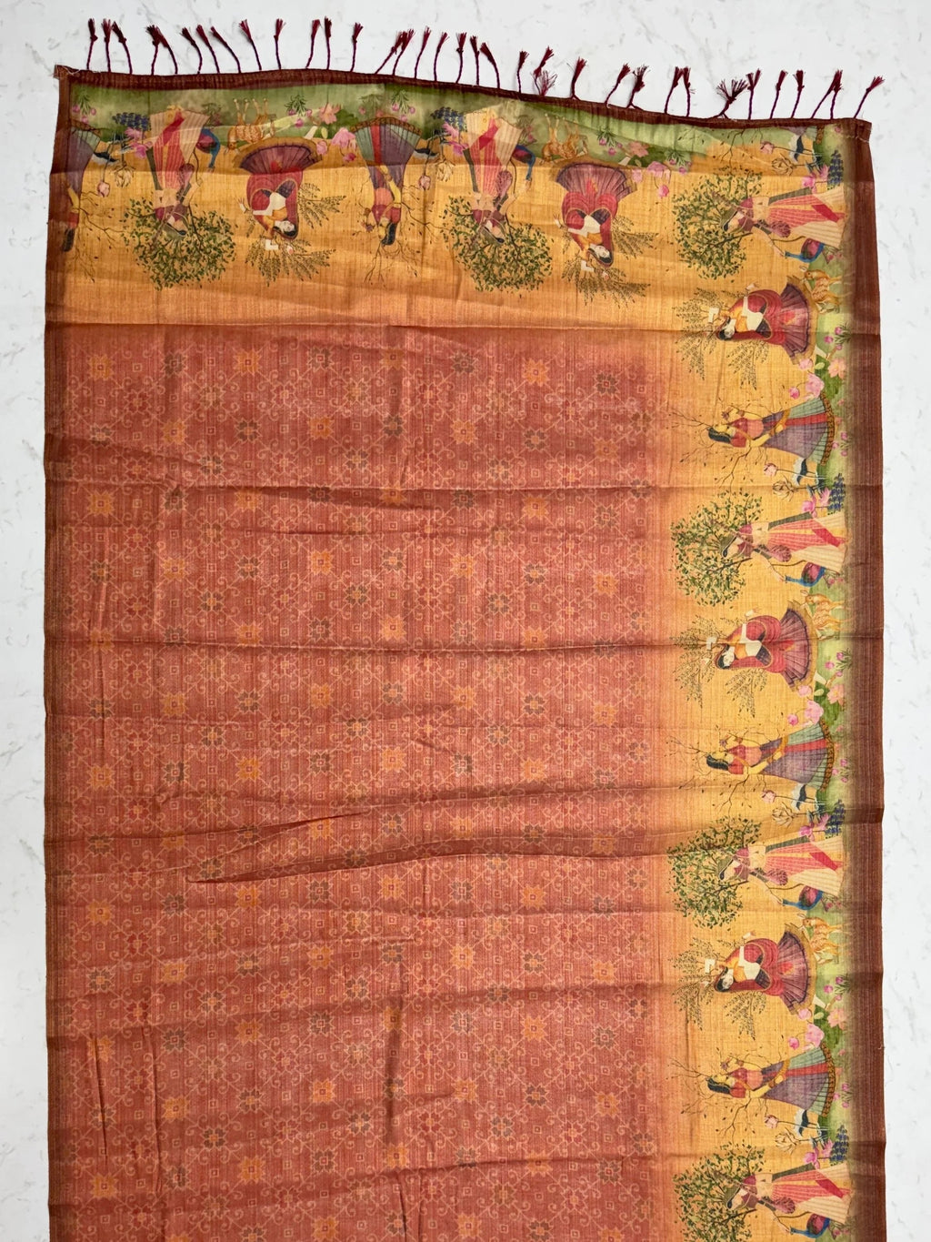Classic Coral Red Digital Printed Silk Casual Wear Saree With Blouse