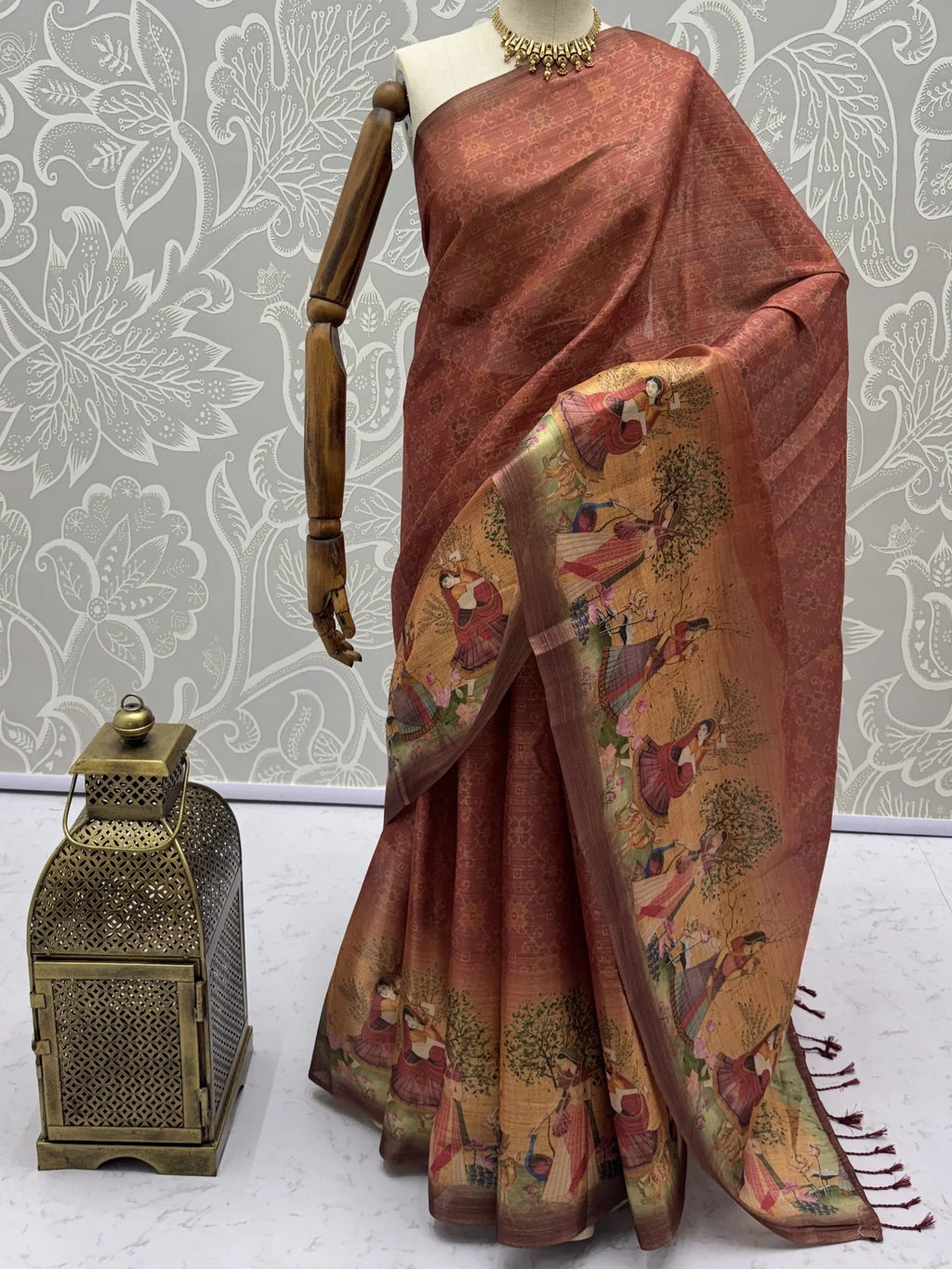 Classic Coral Red Digital Printed Silk Casual Wear Saree With Blouse