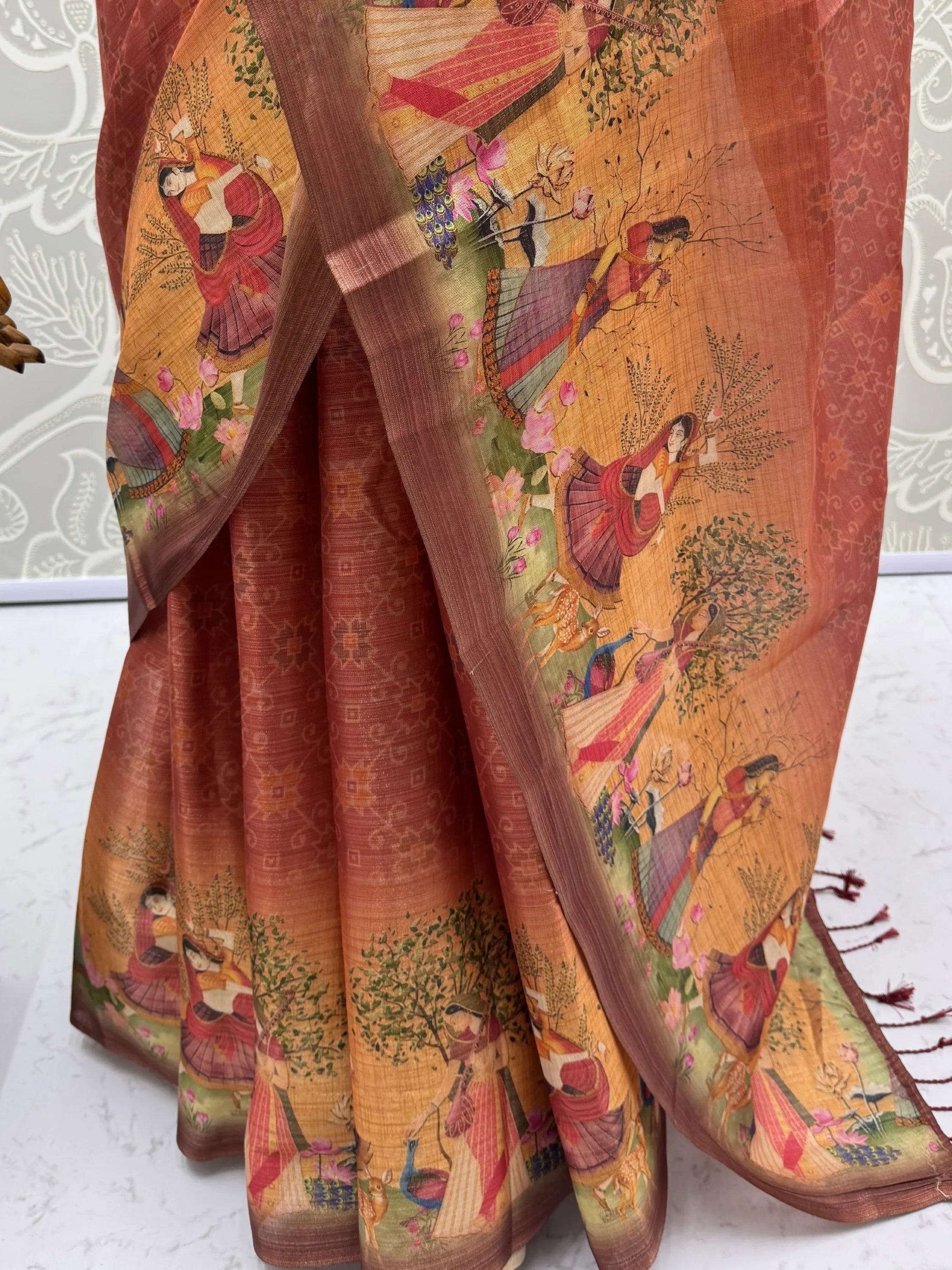 Classic Coral Red Digital Printed Silk Casual Wear Saree With Blouse