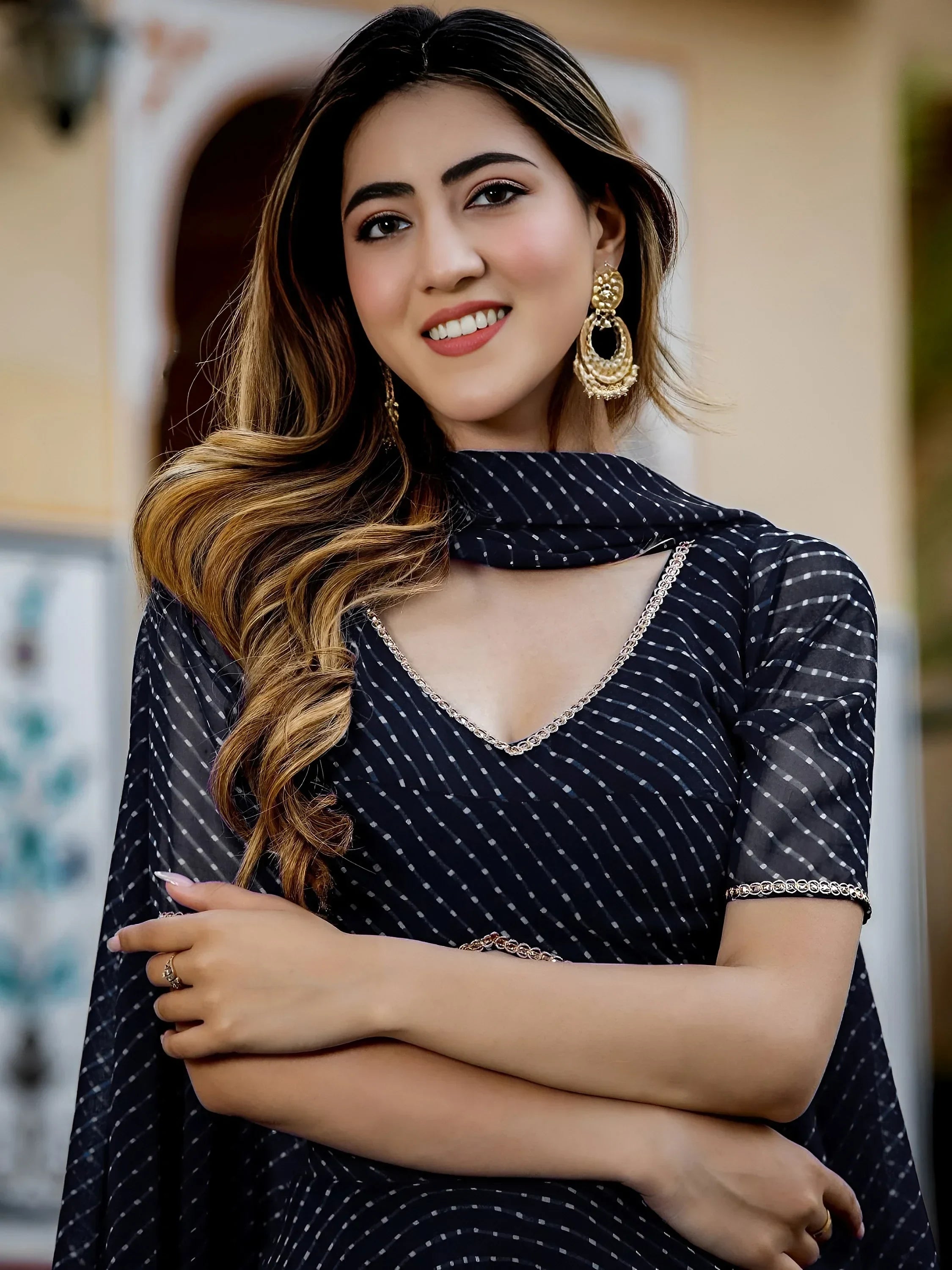 Black Gorgeous Laheriya Print Georgette Wedding Wear Lehenga Choli
