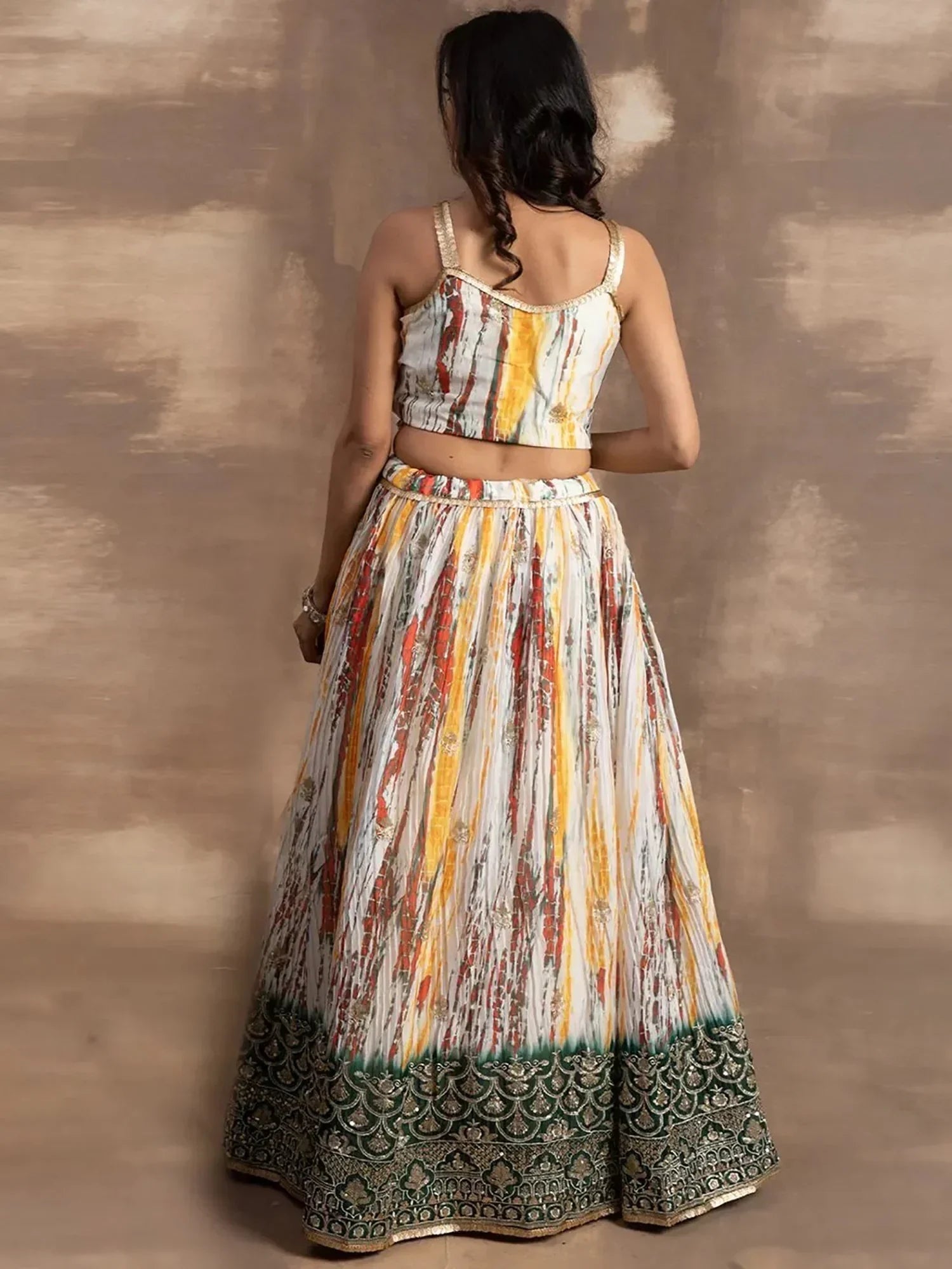 Enchanting White & Green Sequins Chinon Festival Wear Lehenga Choli