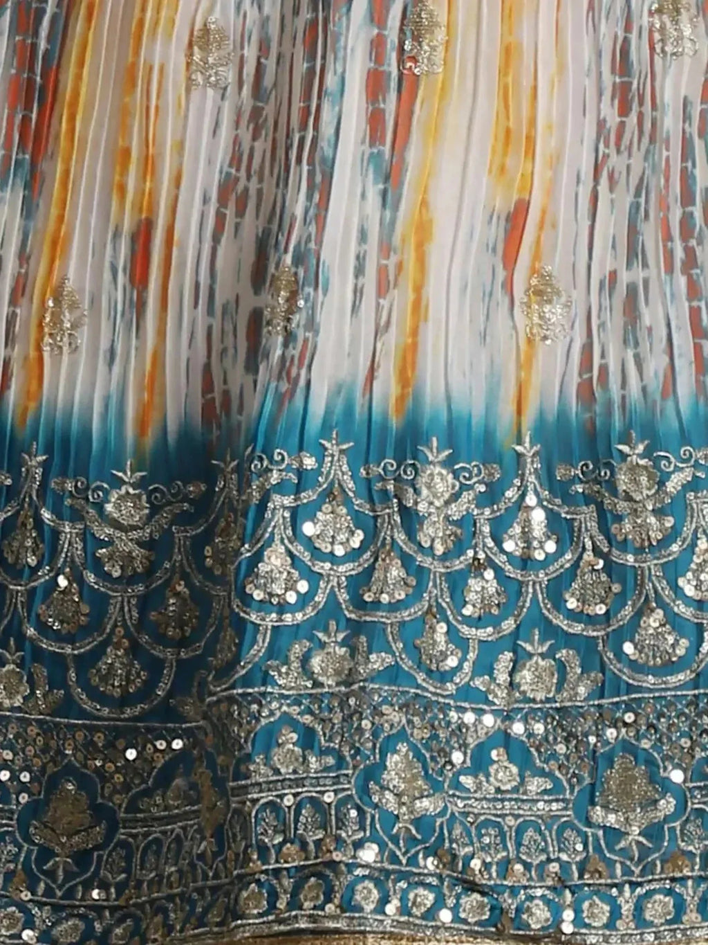 Glamorous White & Blue Sequins Chinon Sangeet Wear Lehenga Choli