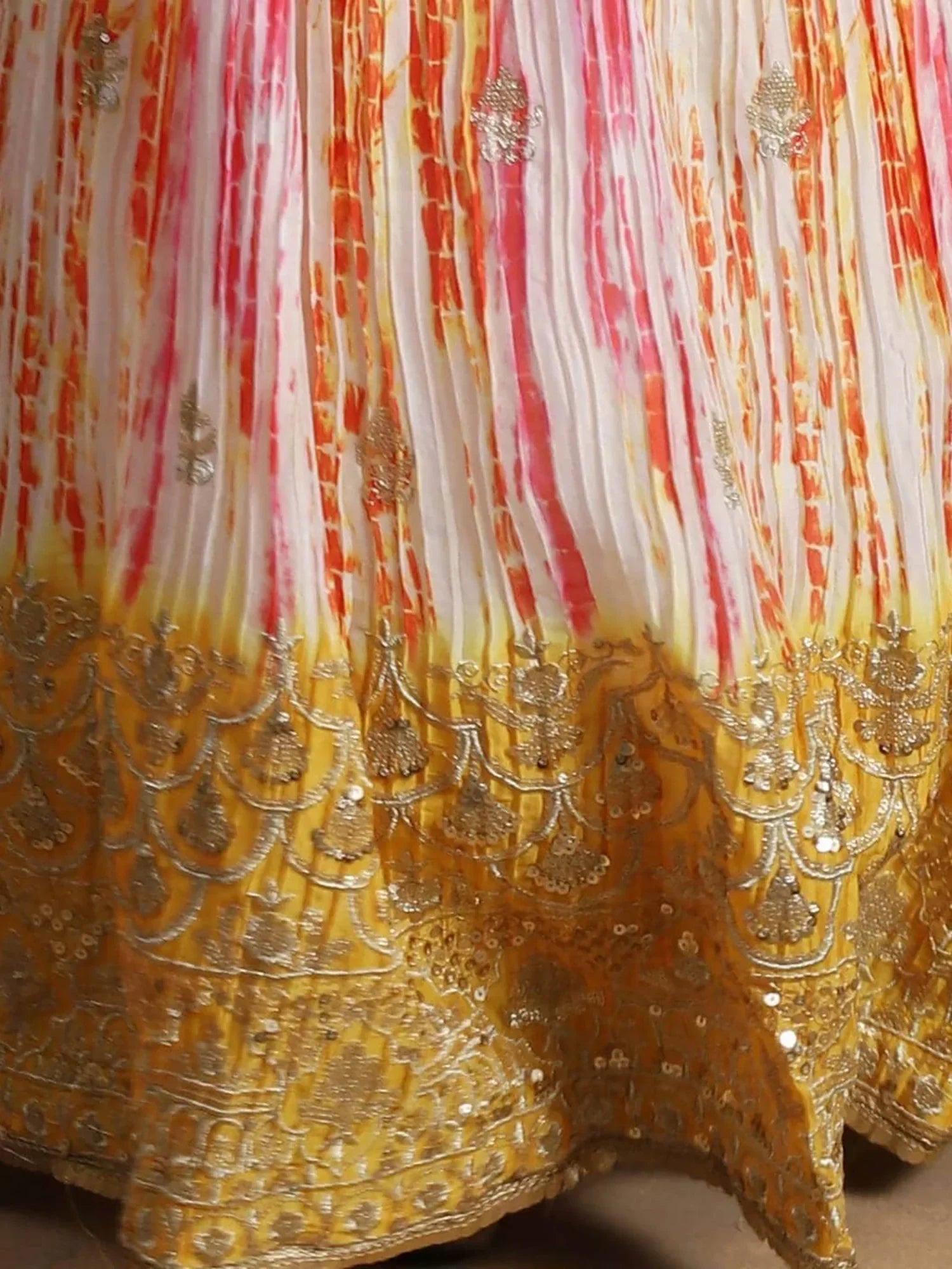 Alluring White & Yellow Sequins Chinon Haldi Wear Lehenga Choli