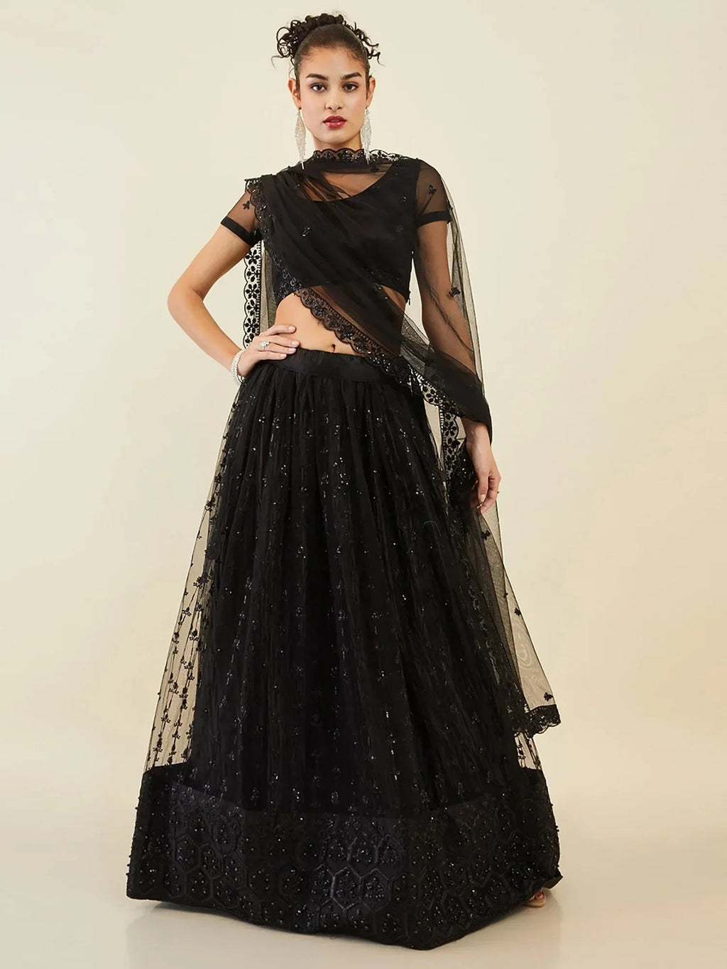 Black Ravishing Sequins Net Reception Wear Lehenga Choli With Dupatta