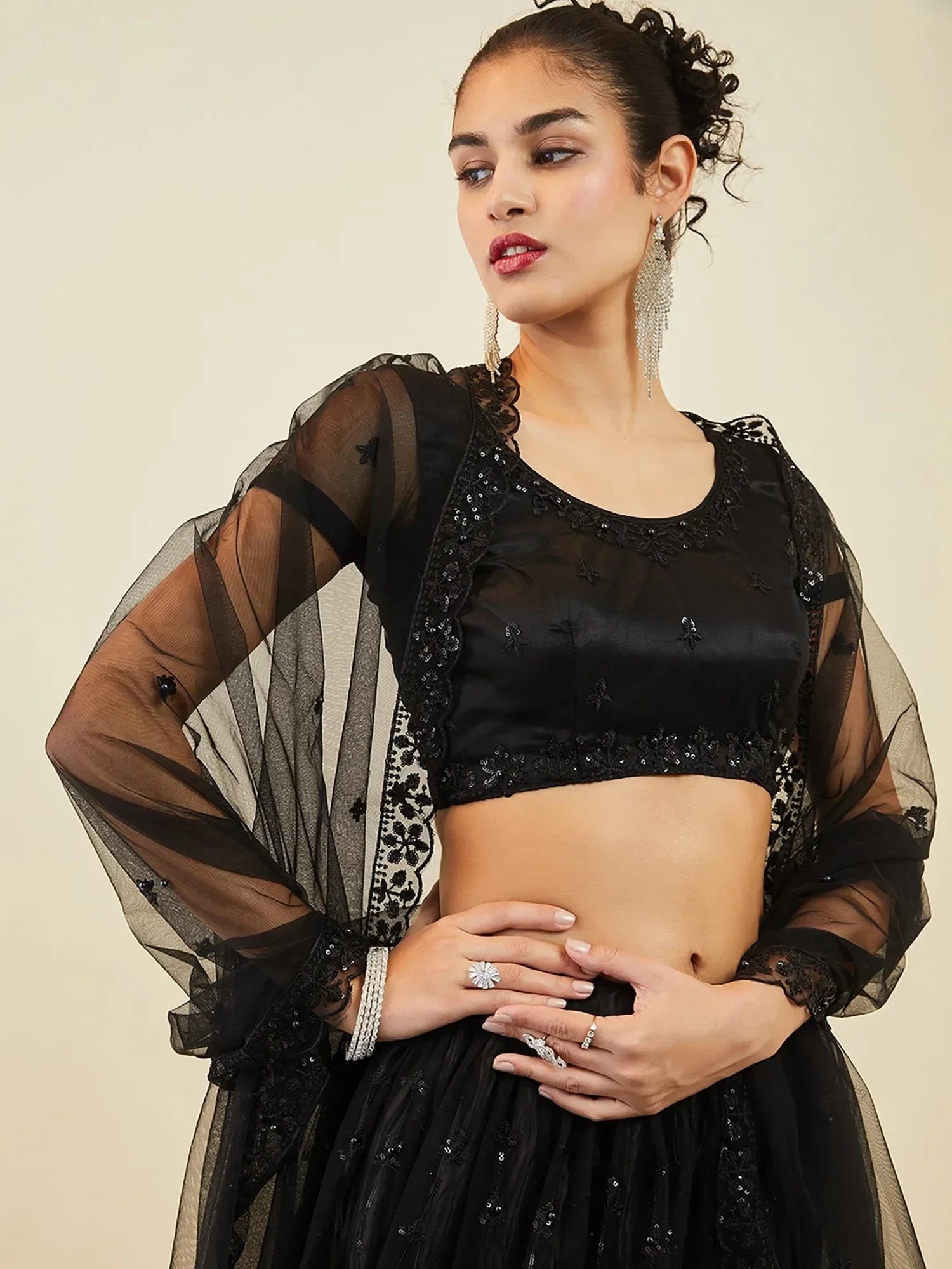 Black Ravishing Sequins Net Reception Wear Lehenga Choli With Dupatta