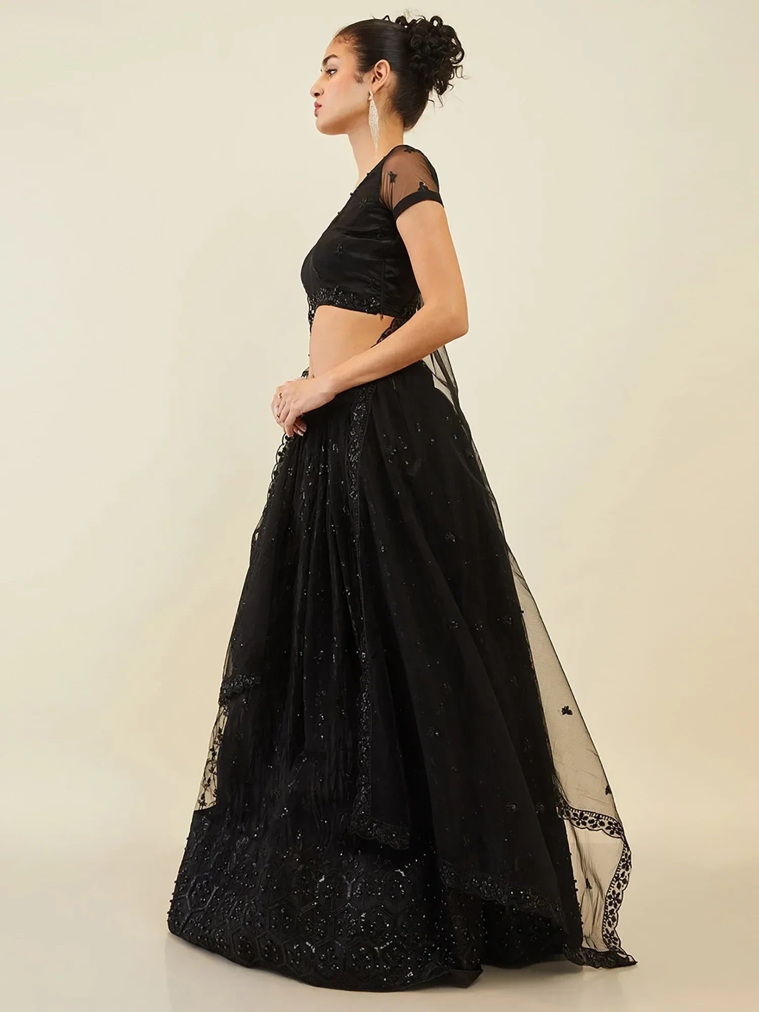 Black Ravishing Sequins Net Reception Wear Lehenga Choli With Dupatta