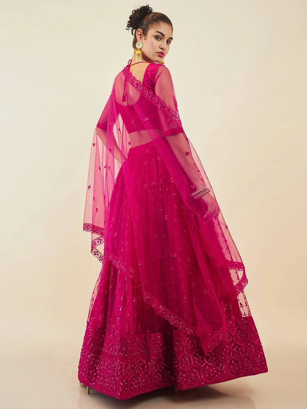 Pink Ravishing Sequins Net Reception Wear Lehenga Choli With Dupatta