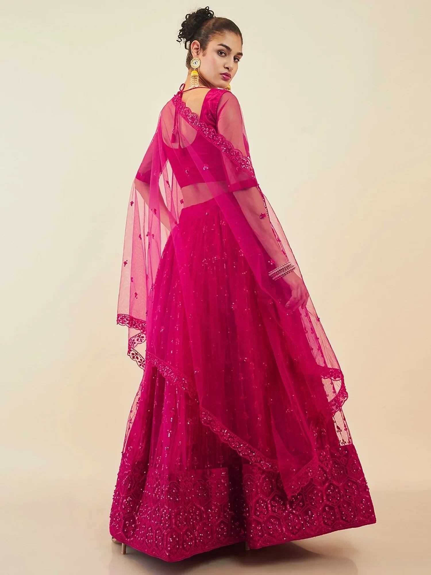 Pink Ravishing Sequins Net Reception Wear Lehenga Choli With Dupatta