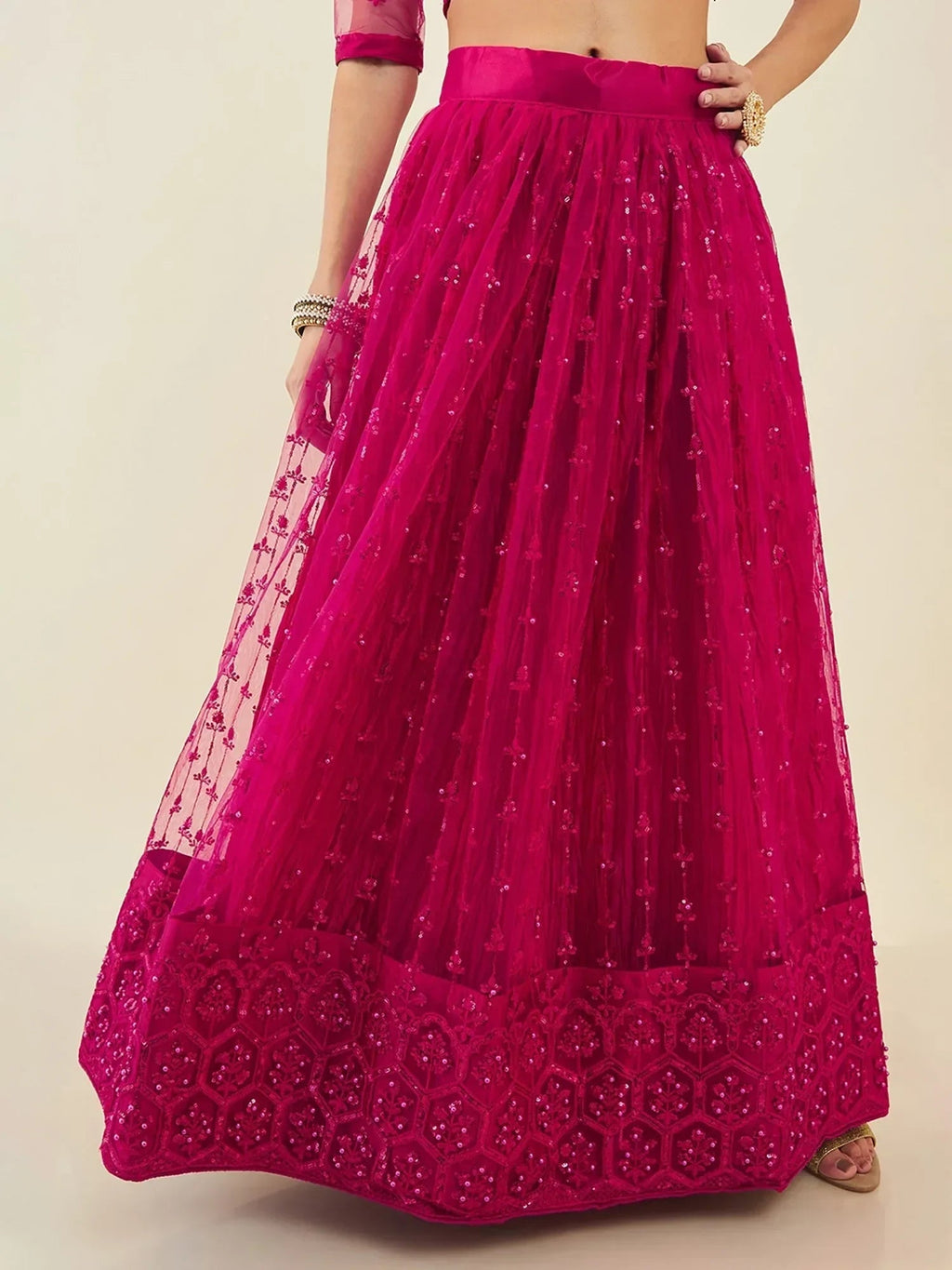 Pink Ravishing Sequins Net Reception Wear Lehenga Choli With Dupatta