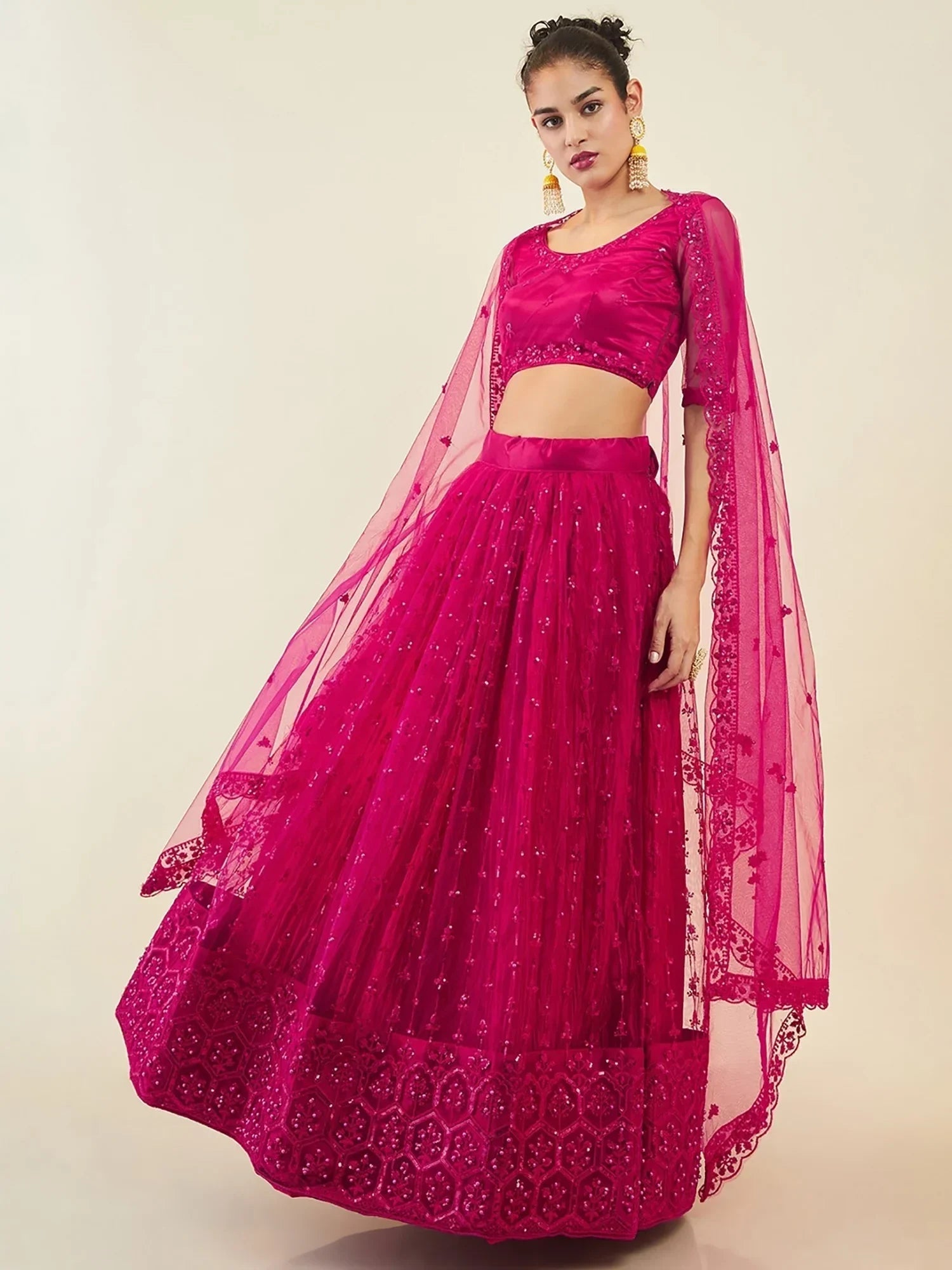 Pink Ravishing Sequins Net Reception Wear Lehenga Choli With Dupatta