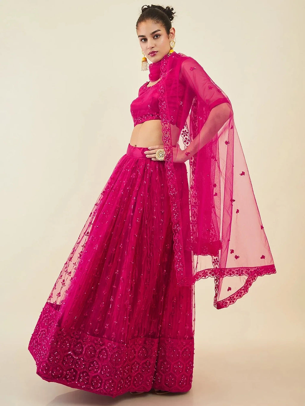 Pink Ravishing Sequins Net Reception Wear Lehenga Choli With Dupatta