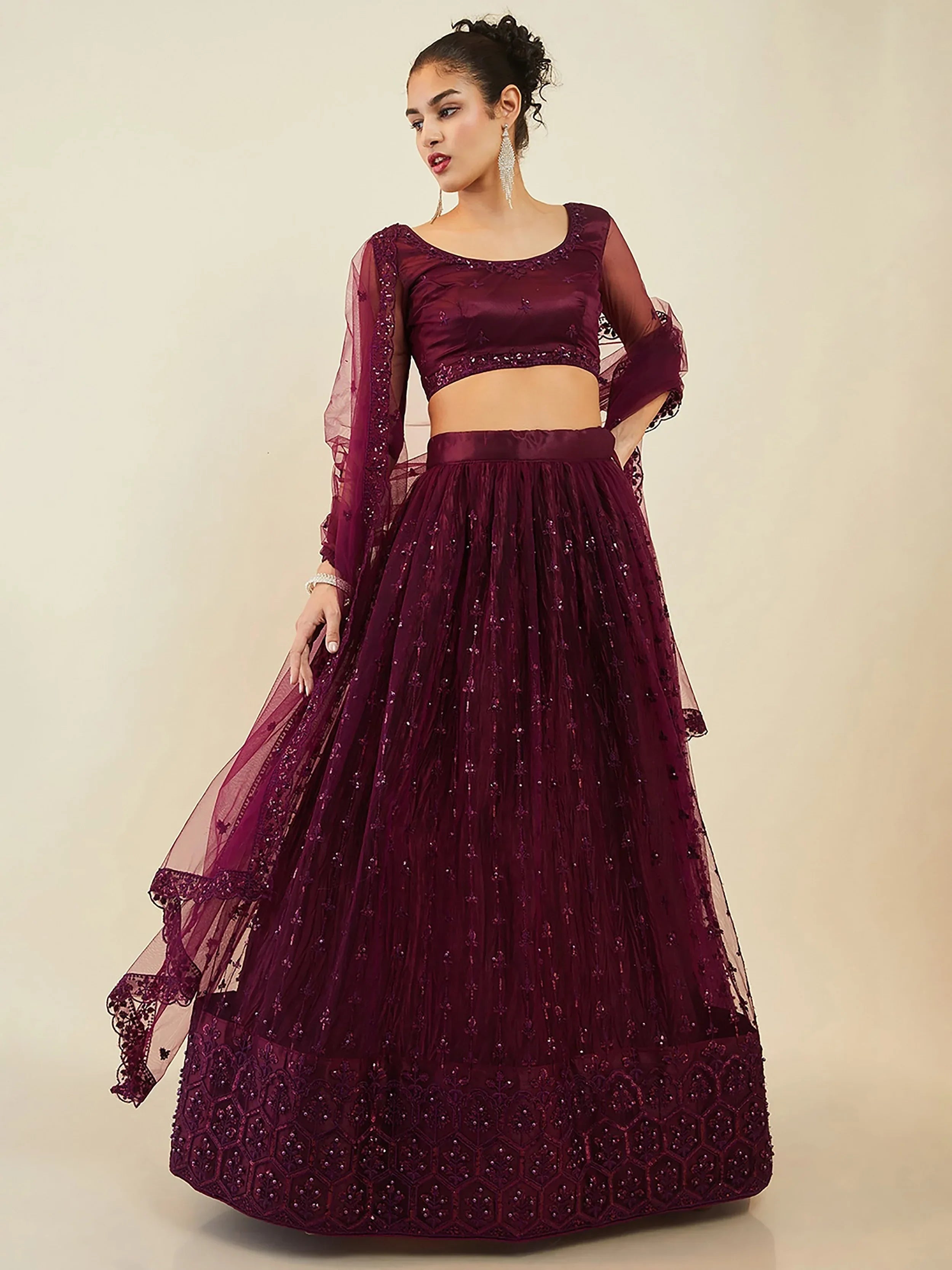 Purple Ravishing Sequins Net Reception Wear Lehenga Choli With Dupatta