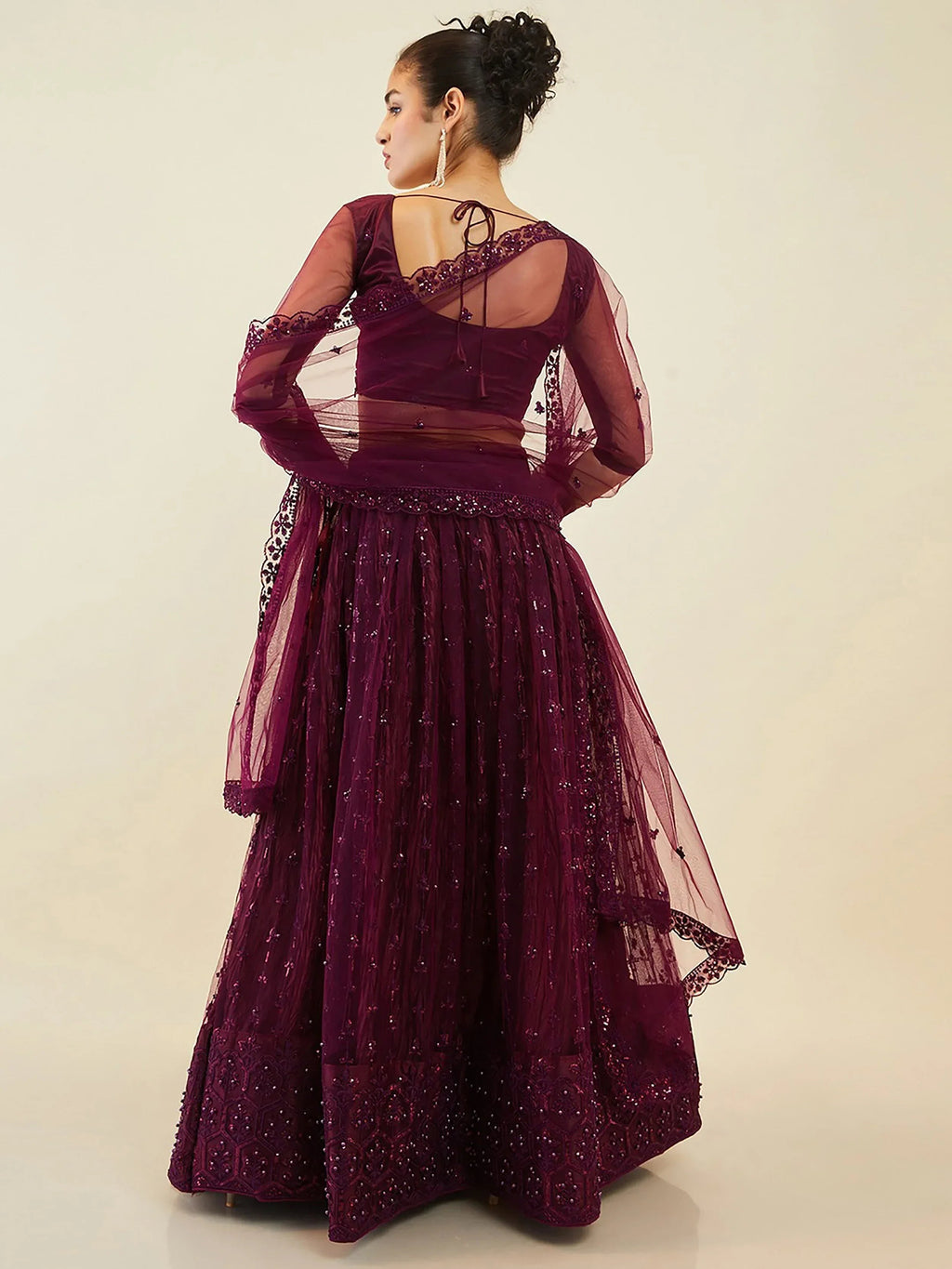 Purple Ravishing Sequins Net Reception Wear Lehenga Choli With Dupatta