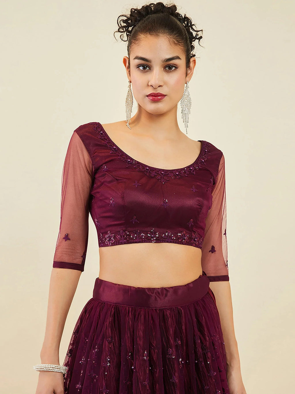 Purple Ravishing Sequins Net Reception Wear Lehenga Choli With Dupatta