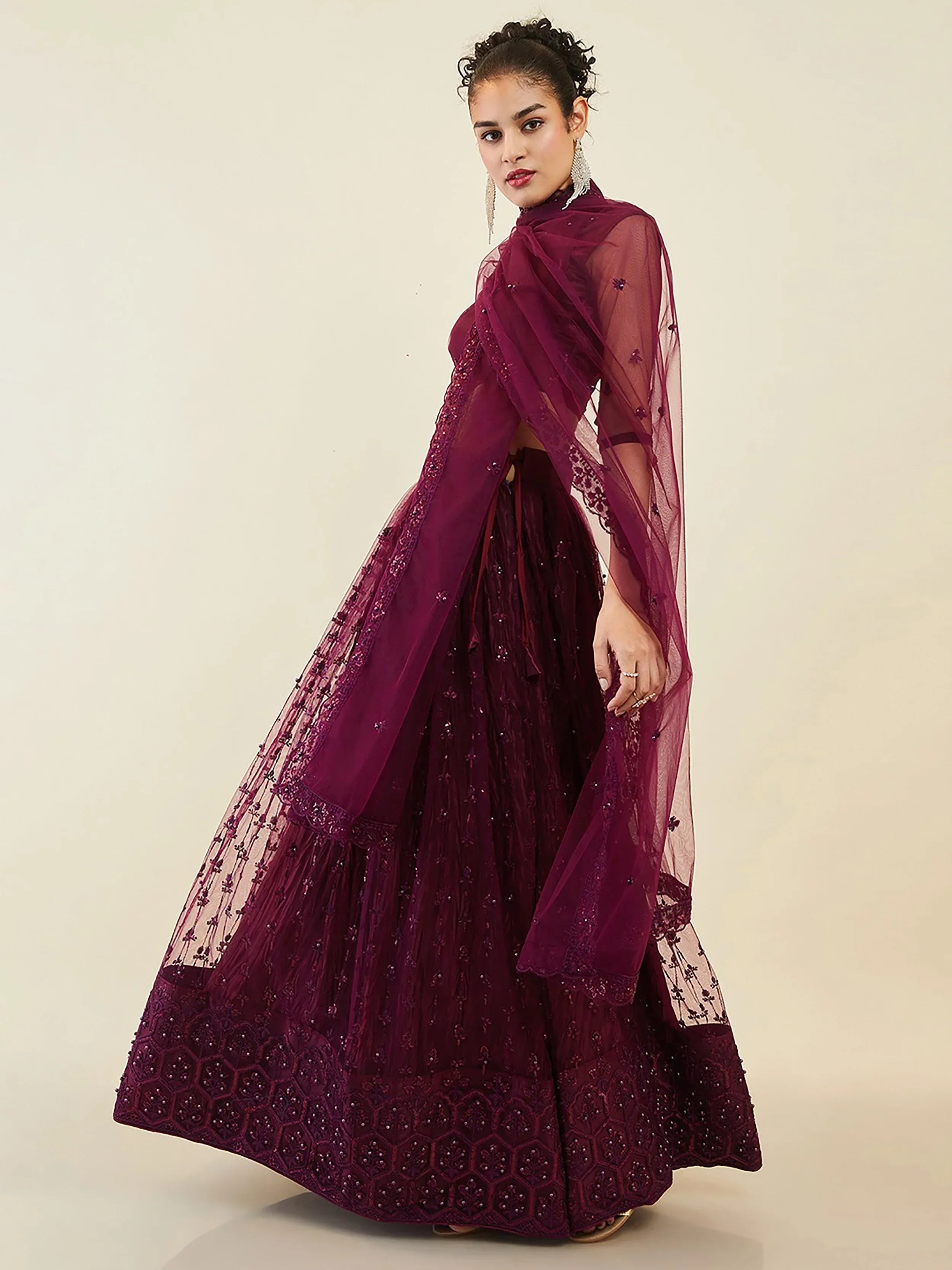 Purple Ravishing Sequins Net Reception Wear Lehenga Choli With Dupatta