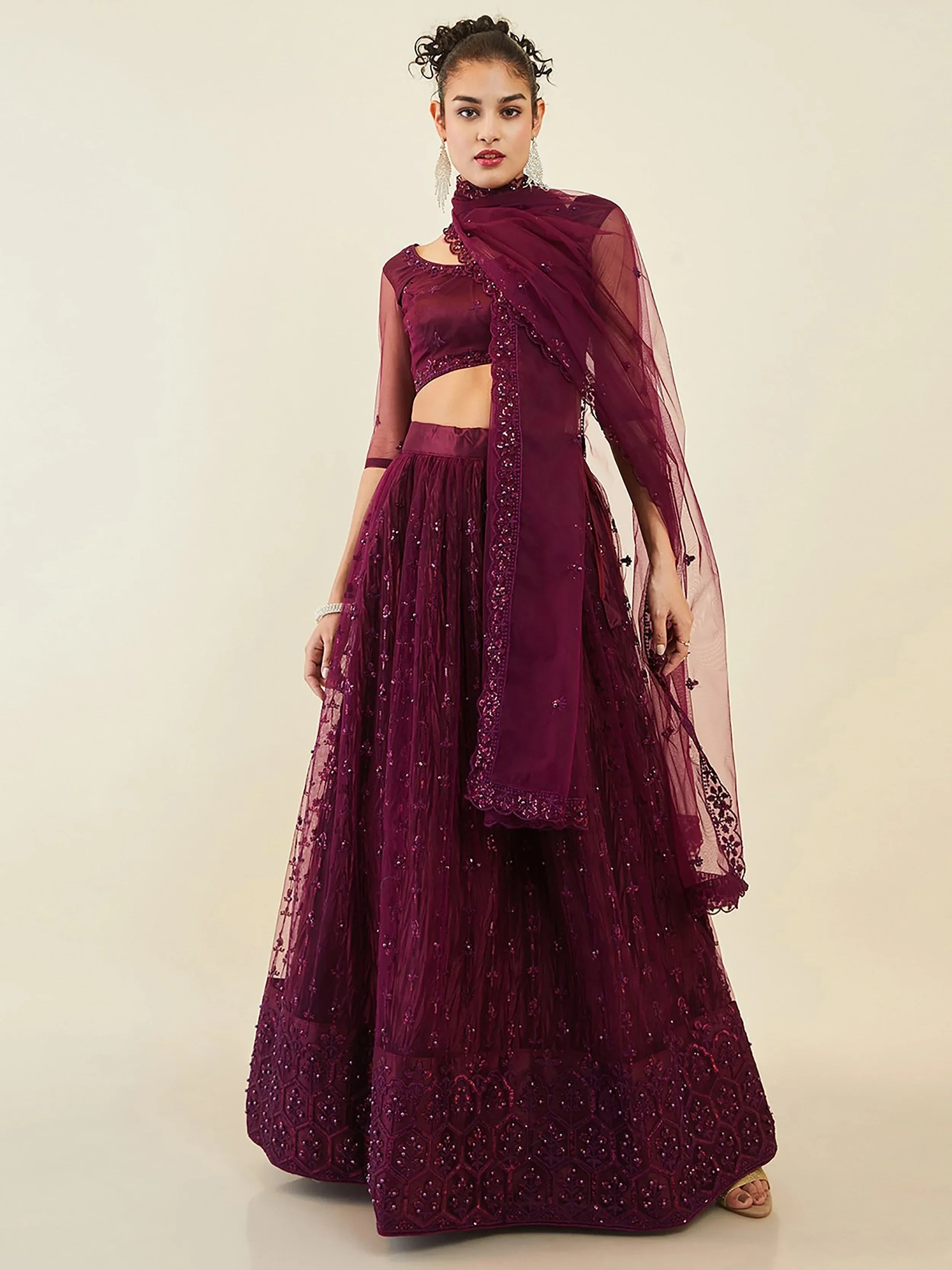 Purple Ravishing Sequins Net Reception Wear Lehenga Choli With Dupatta
