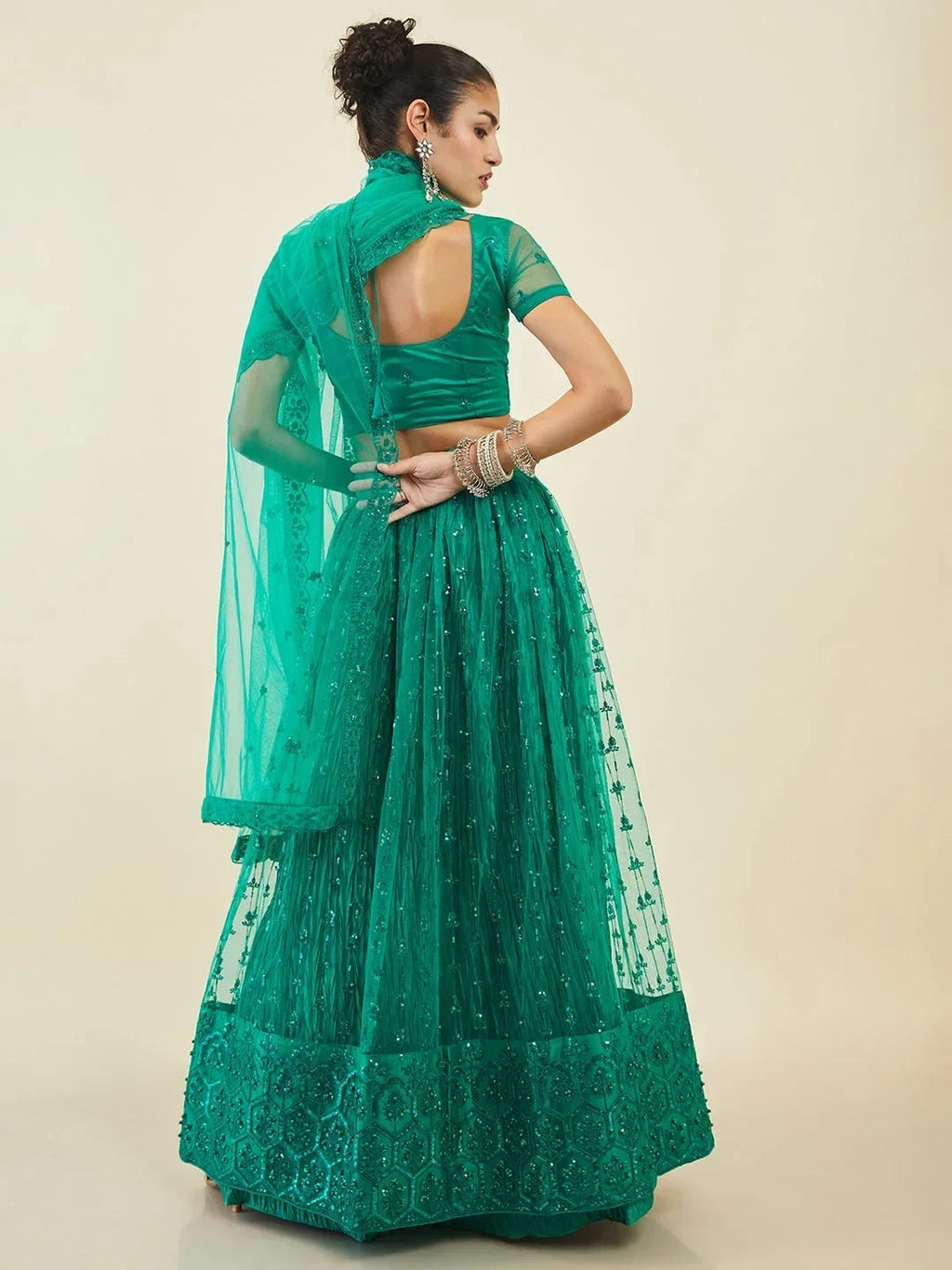 Teal Ravishing Sequins Net Reception Wear Lehenga Choli With Dupatta