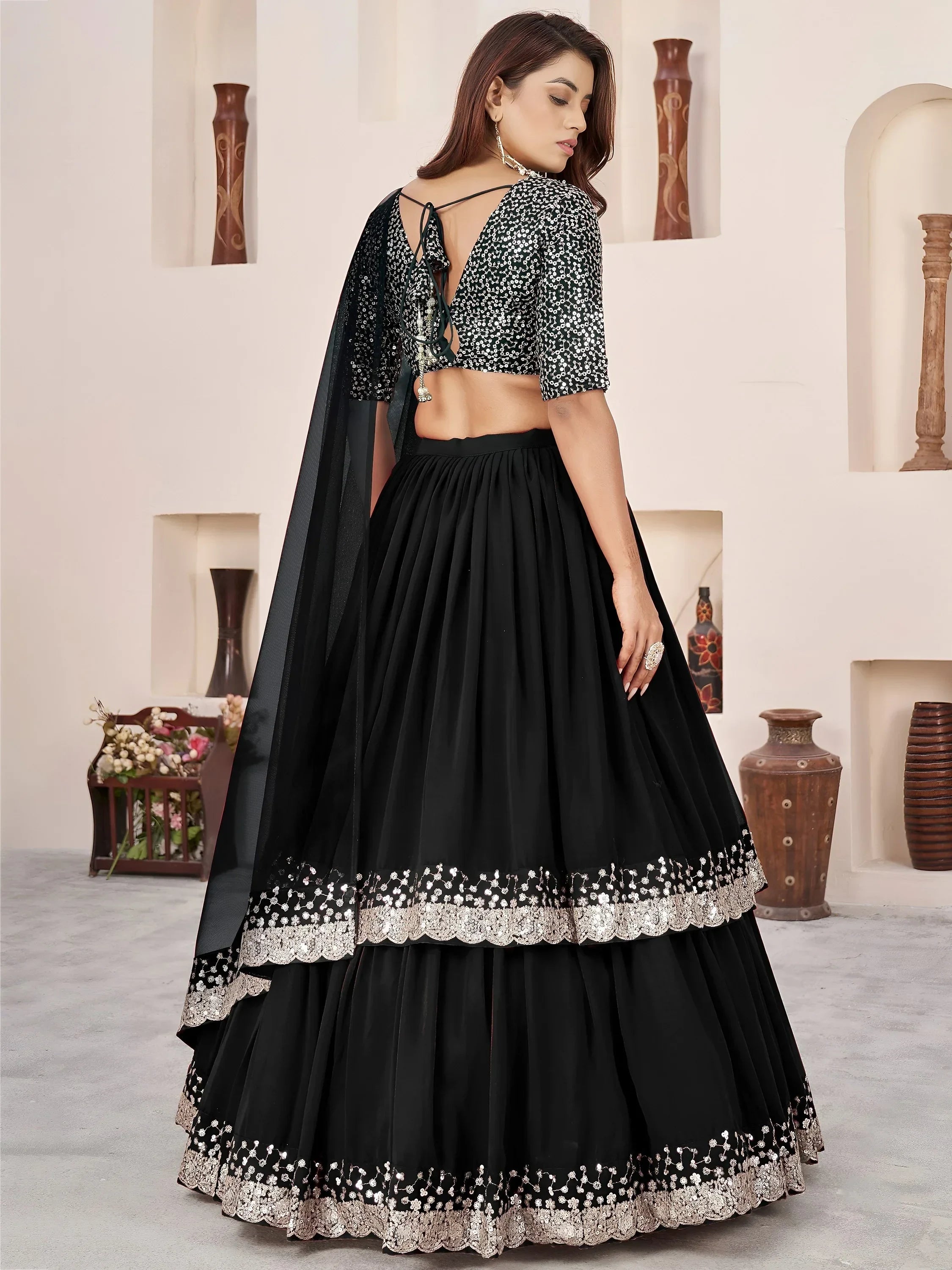 Black Amazing Sequins Georgette Reception Wear Lehenga Choli