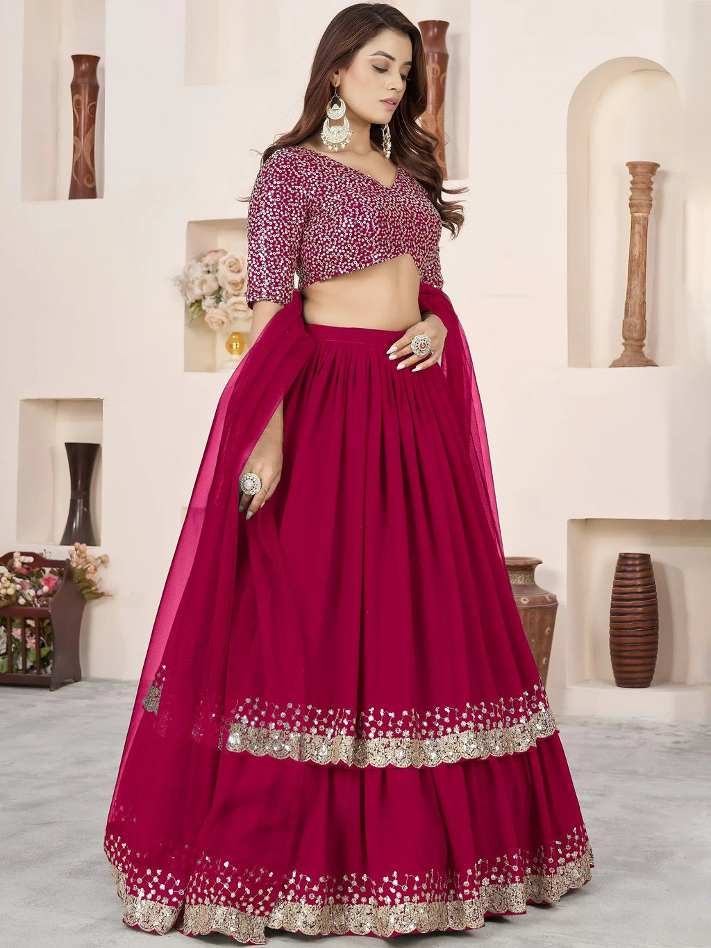 Pink Amazing Sequins Georgette Reception Wear Lehenga Choli