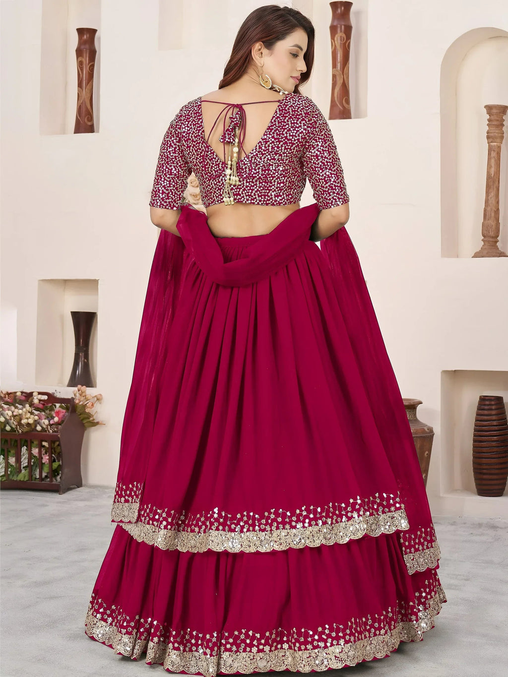 Pink Amazing Sequins Georgette Reception Wear Lehenga Choli