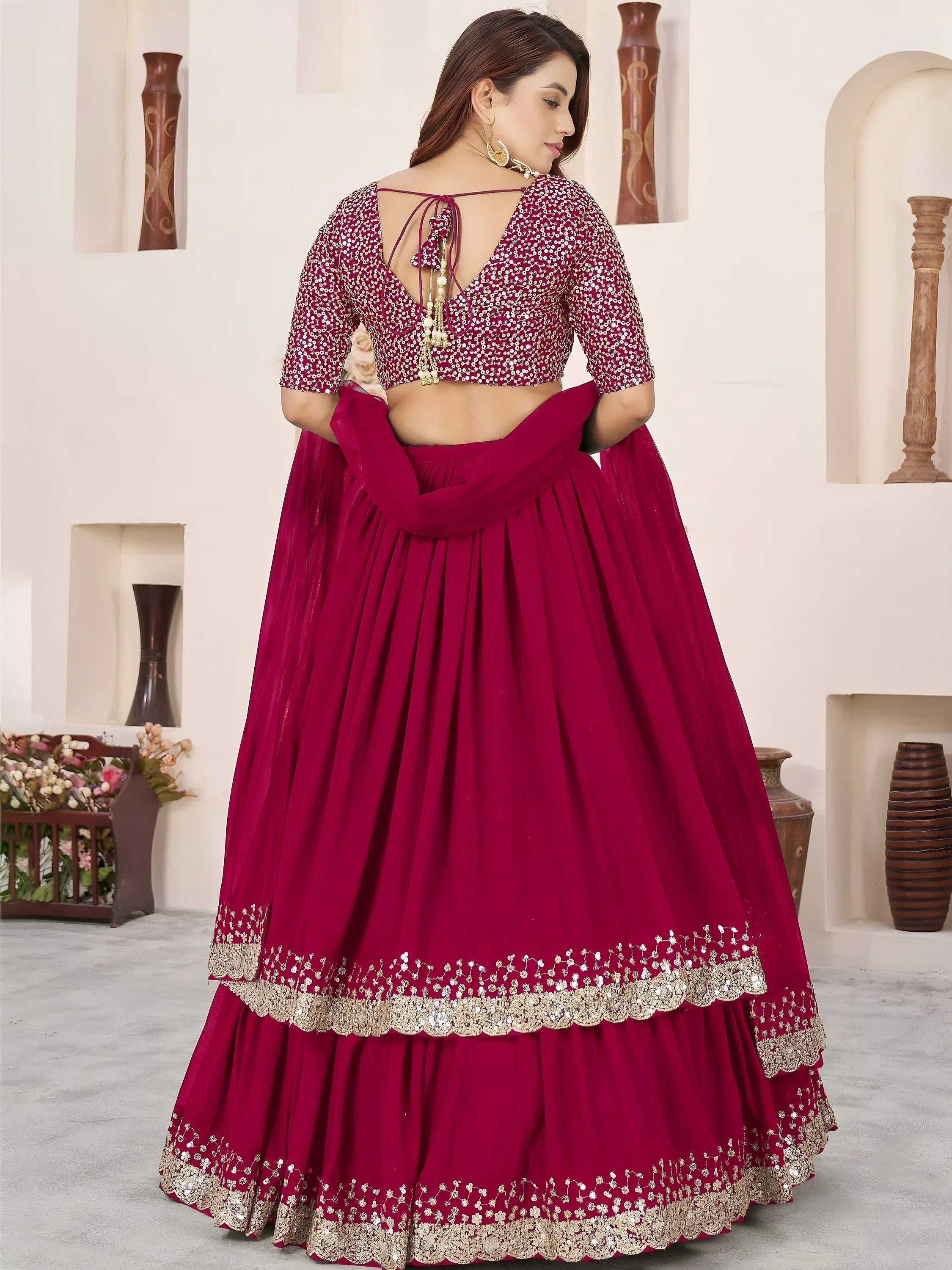 Pink Amazing Sequins Georgette Reception Wear Lehenga Choli