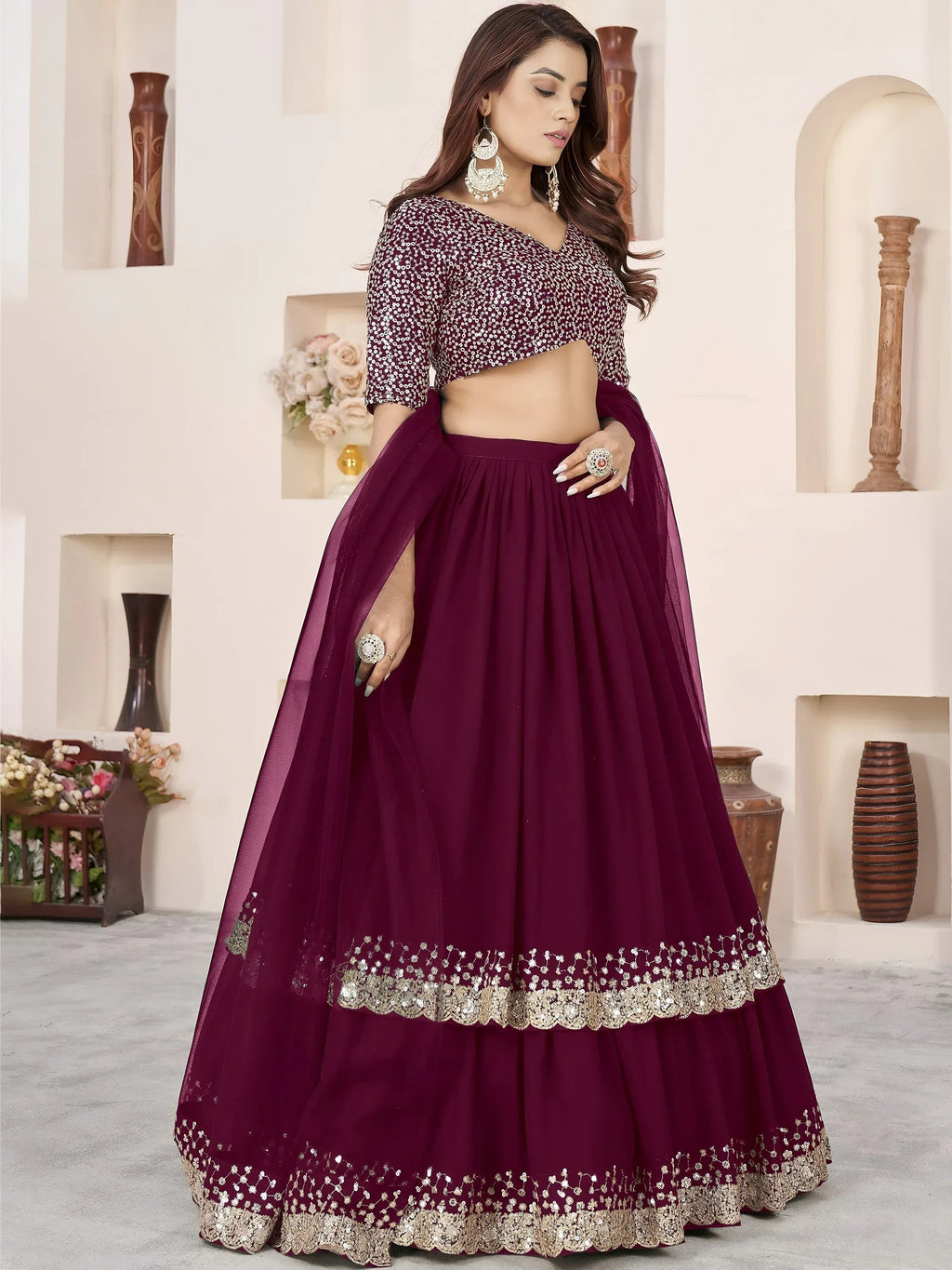 Purple Amazing Sequins Georgette Reception Wear Lehenga Choli