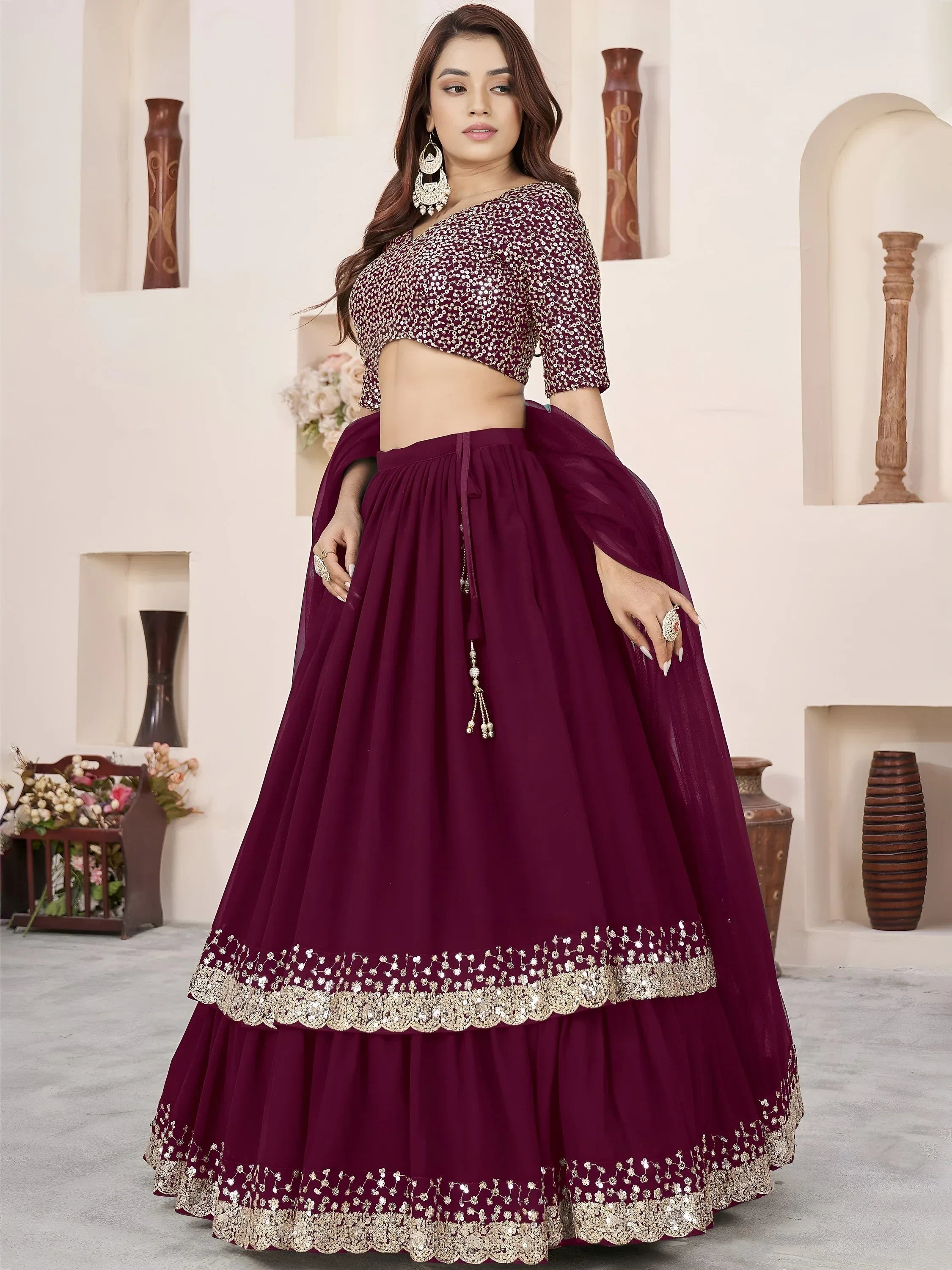 Purple Amazing Sequins Georgette Reception Wear Lehenga Choli