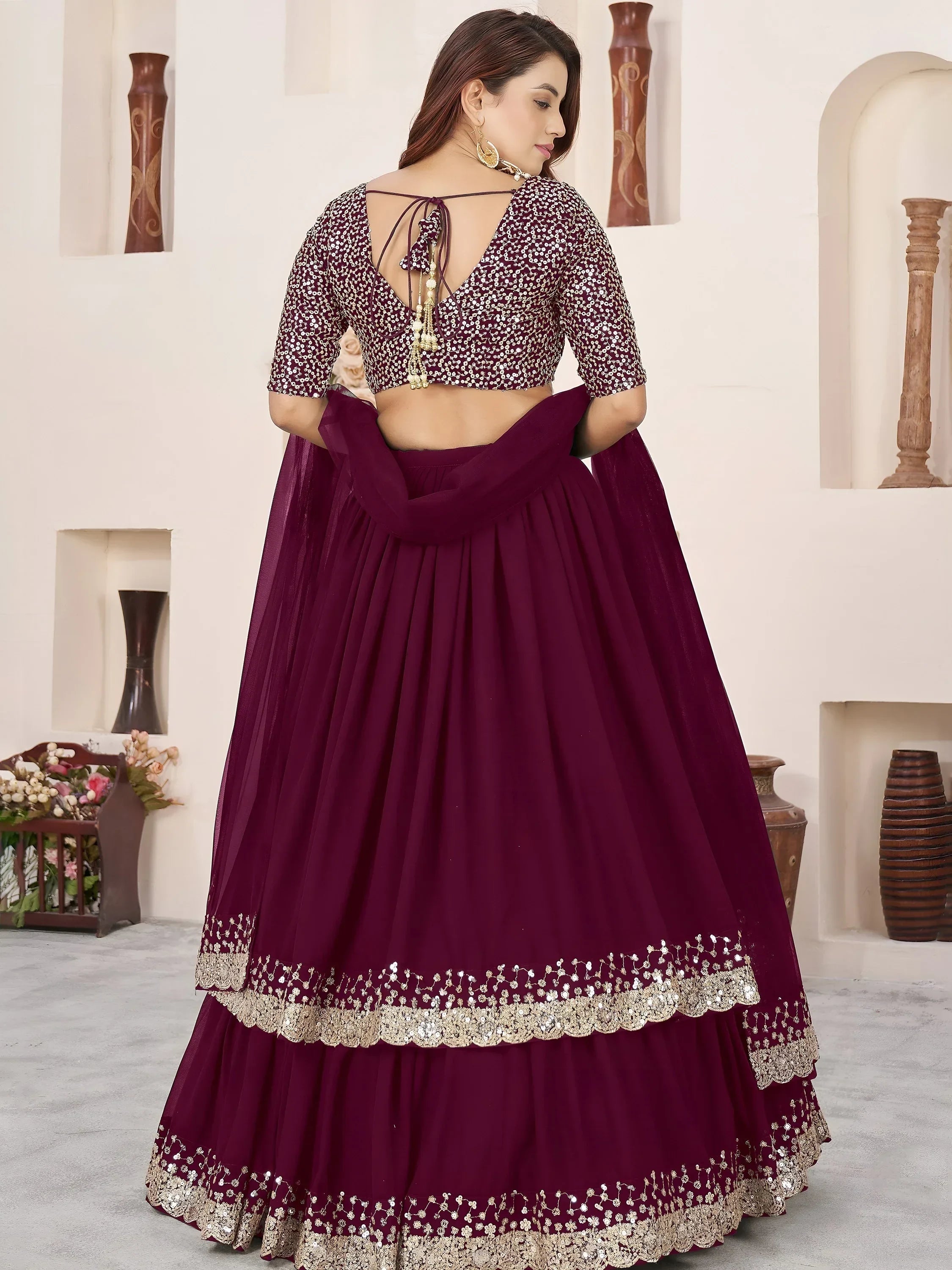 Purple Amazing Sequins Georgette Reception Wear Lehenga Choli