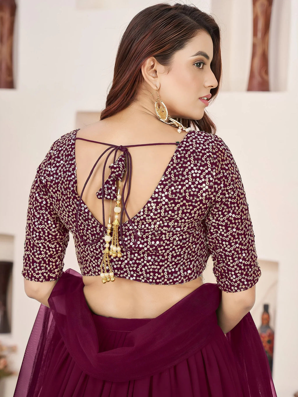 Purple Amazing Sequins Georgette Reception Wear Lehenga Choli