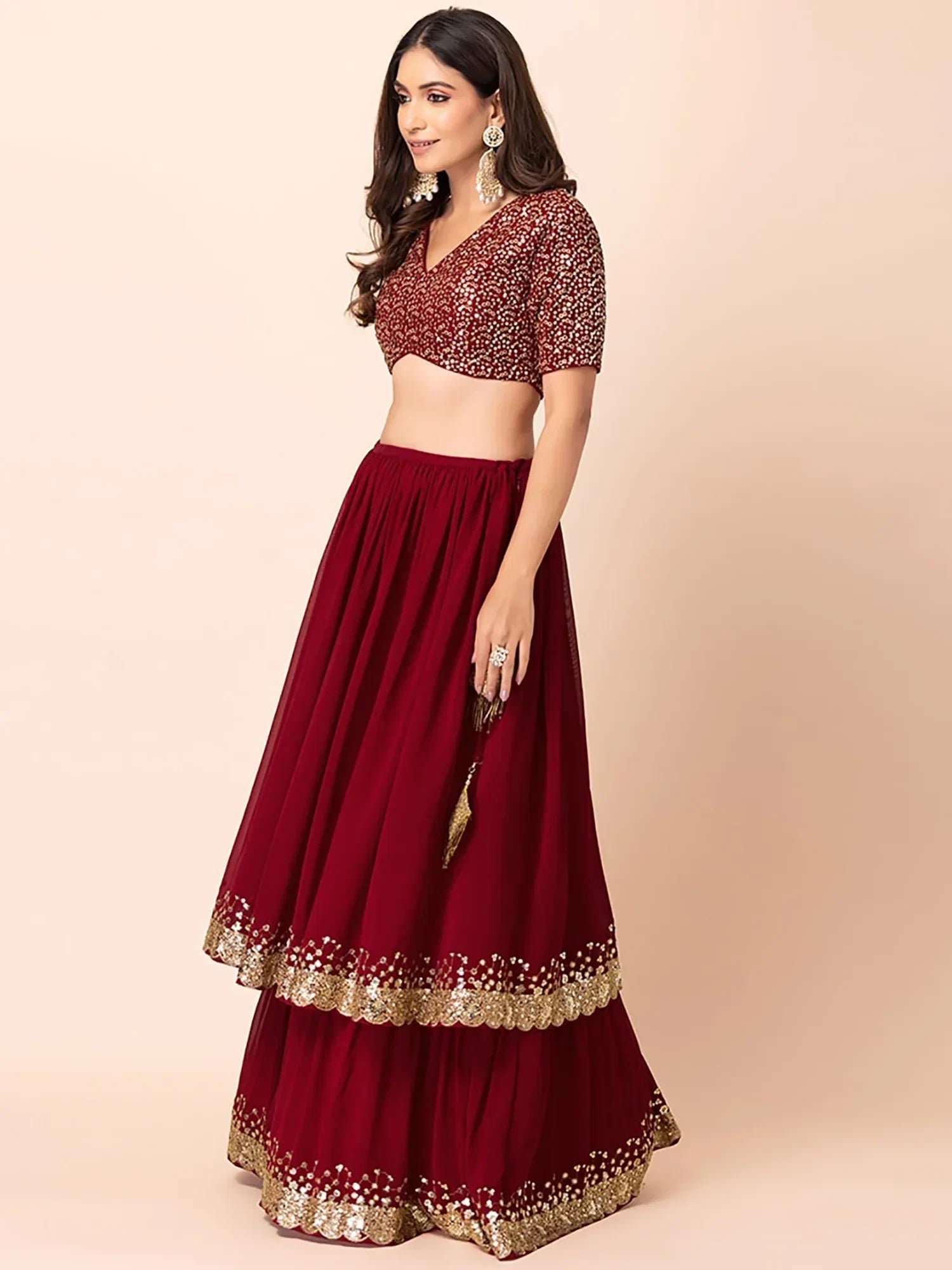 Maroon Amazing Sequins Georgette Reception Wear Lehenga Choli