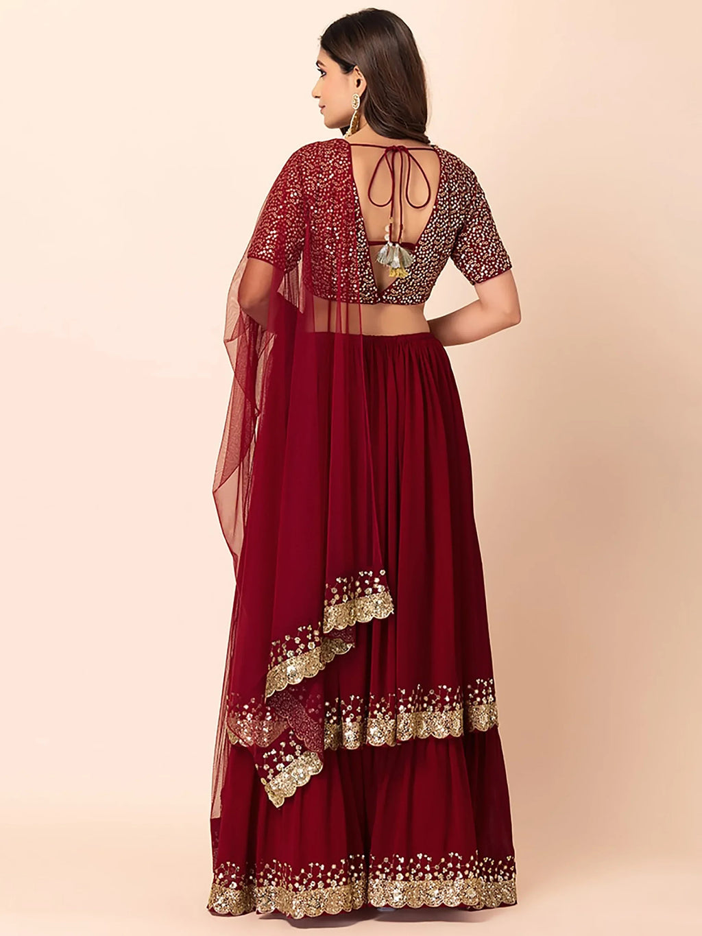 Maroon Amazing Sequins Georgette Reception Wear Lehenga Choli
