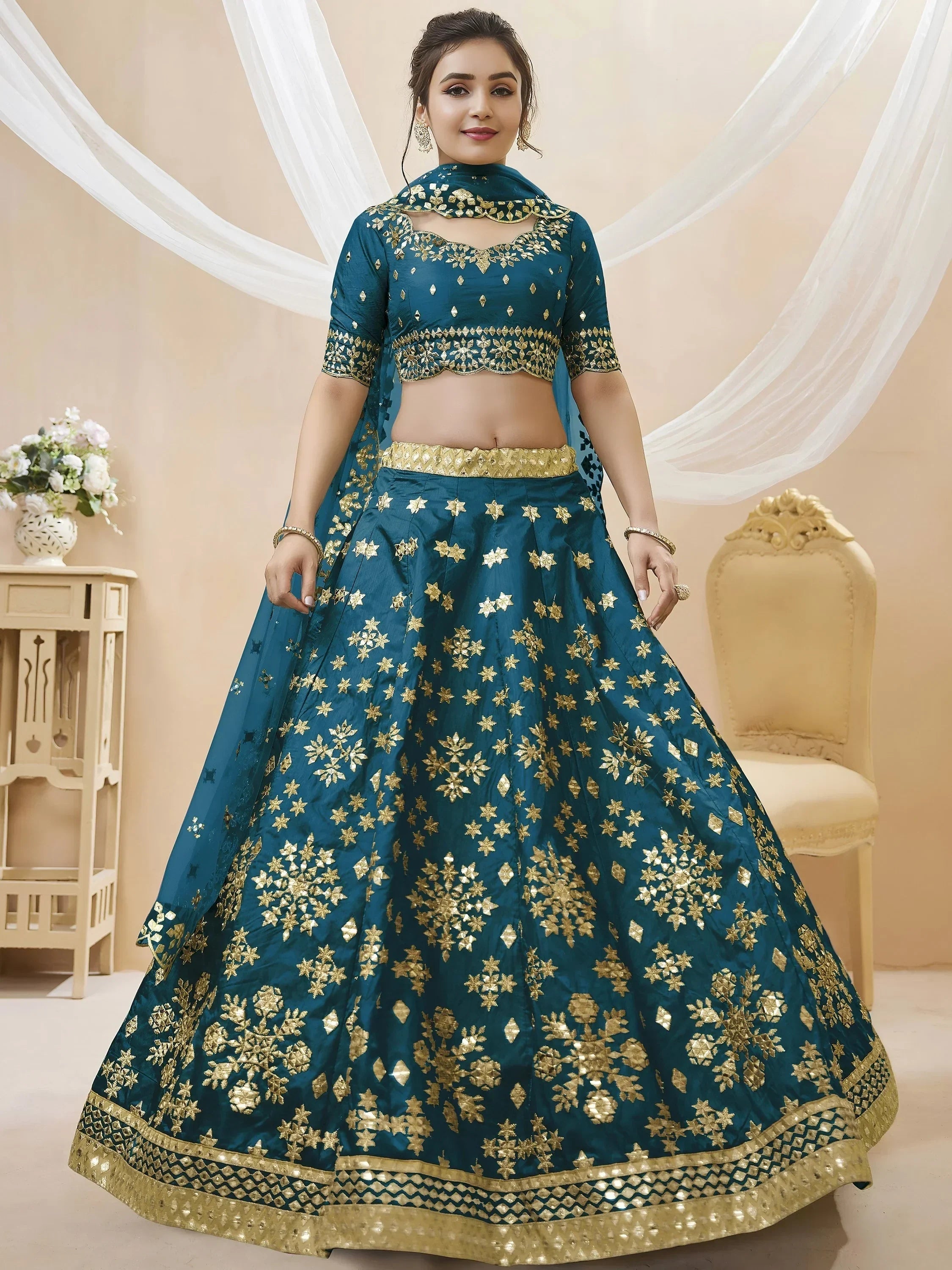 Irresistible Blue Zari Work Art Silk Wedding Wear Lehenga Choli
