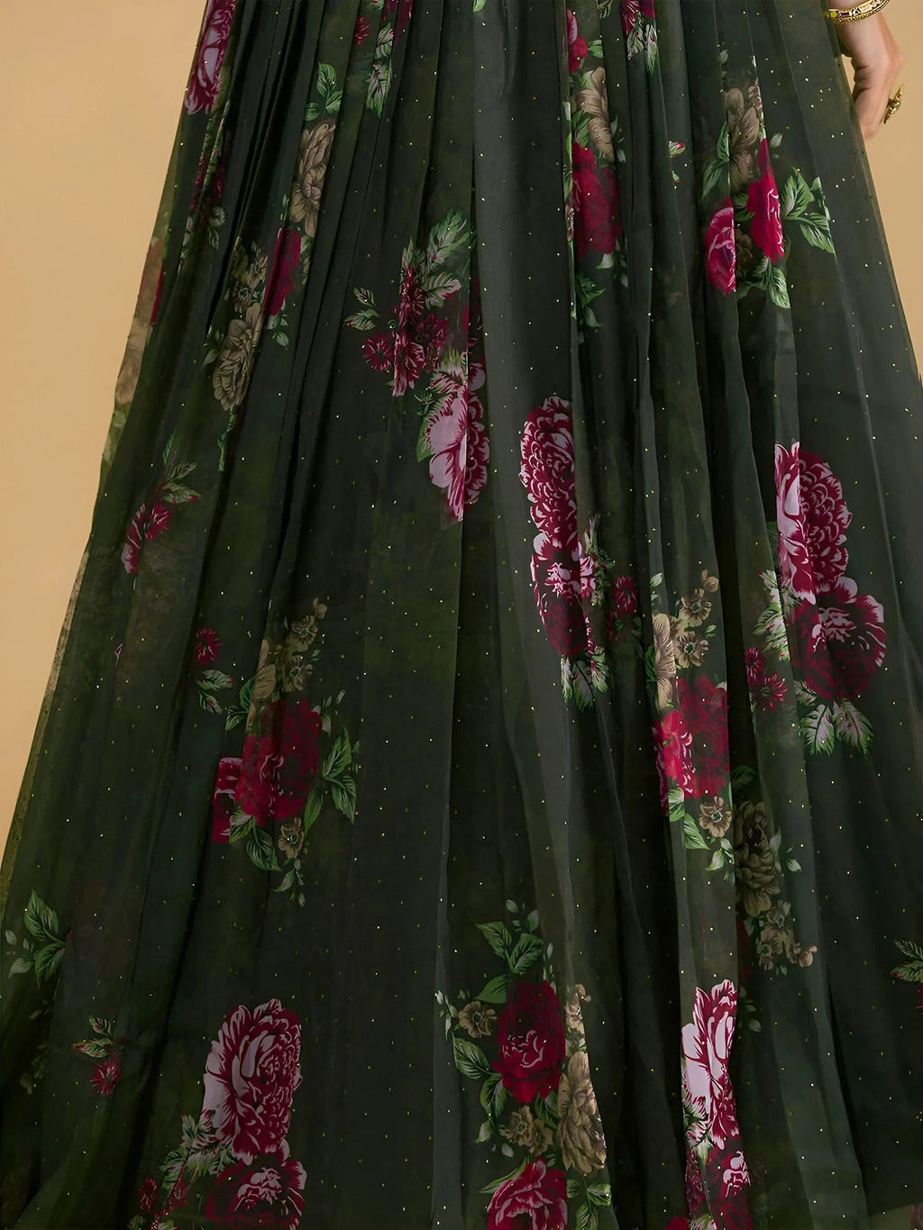 Green Beautiful Floral Printed Organza Lehenga Choli With Dupatta