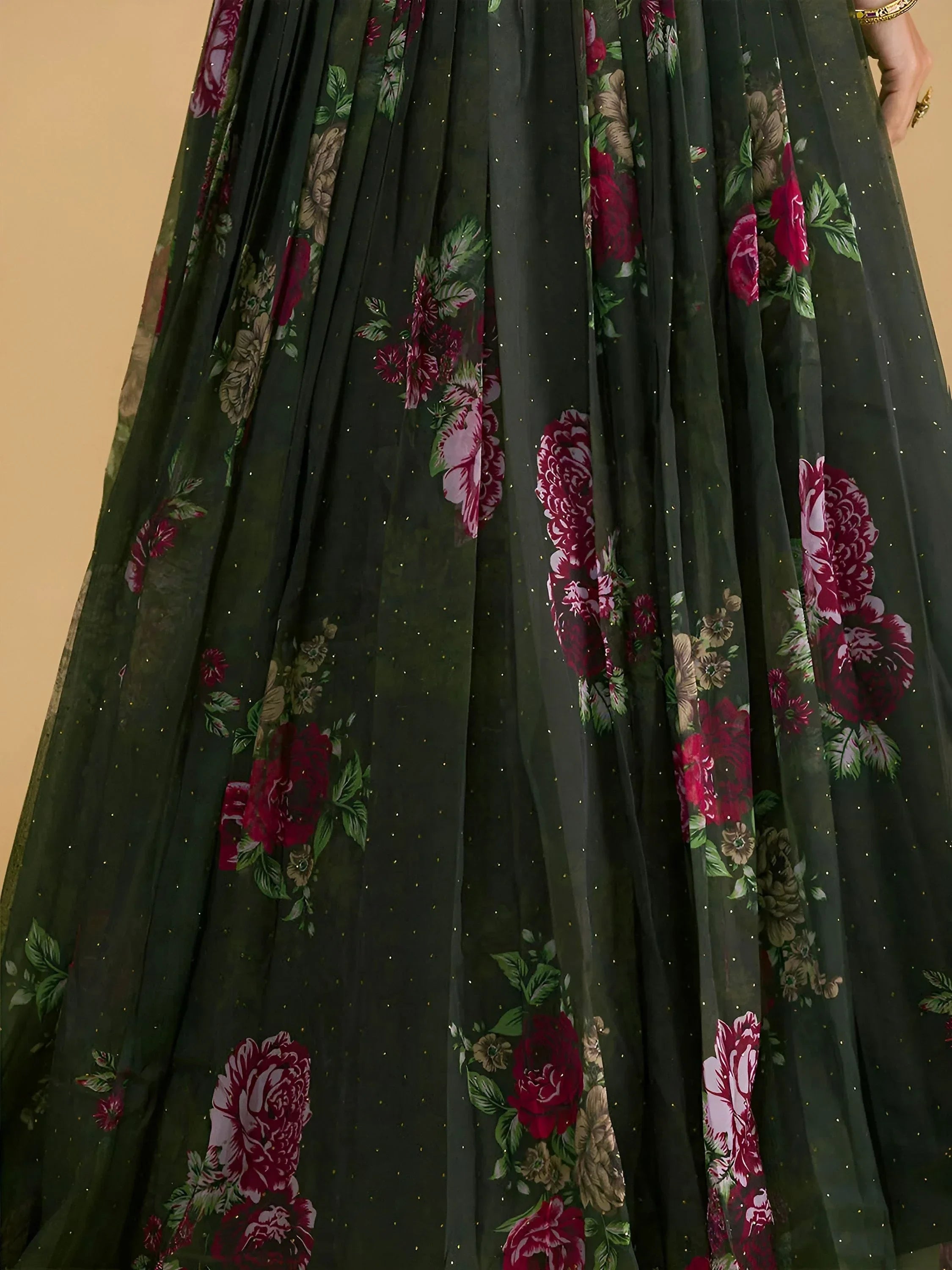 Green Beautiful Floral Printed Organza Lehenga Choli With Dupatta