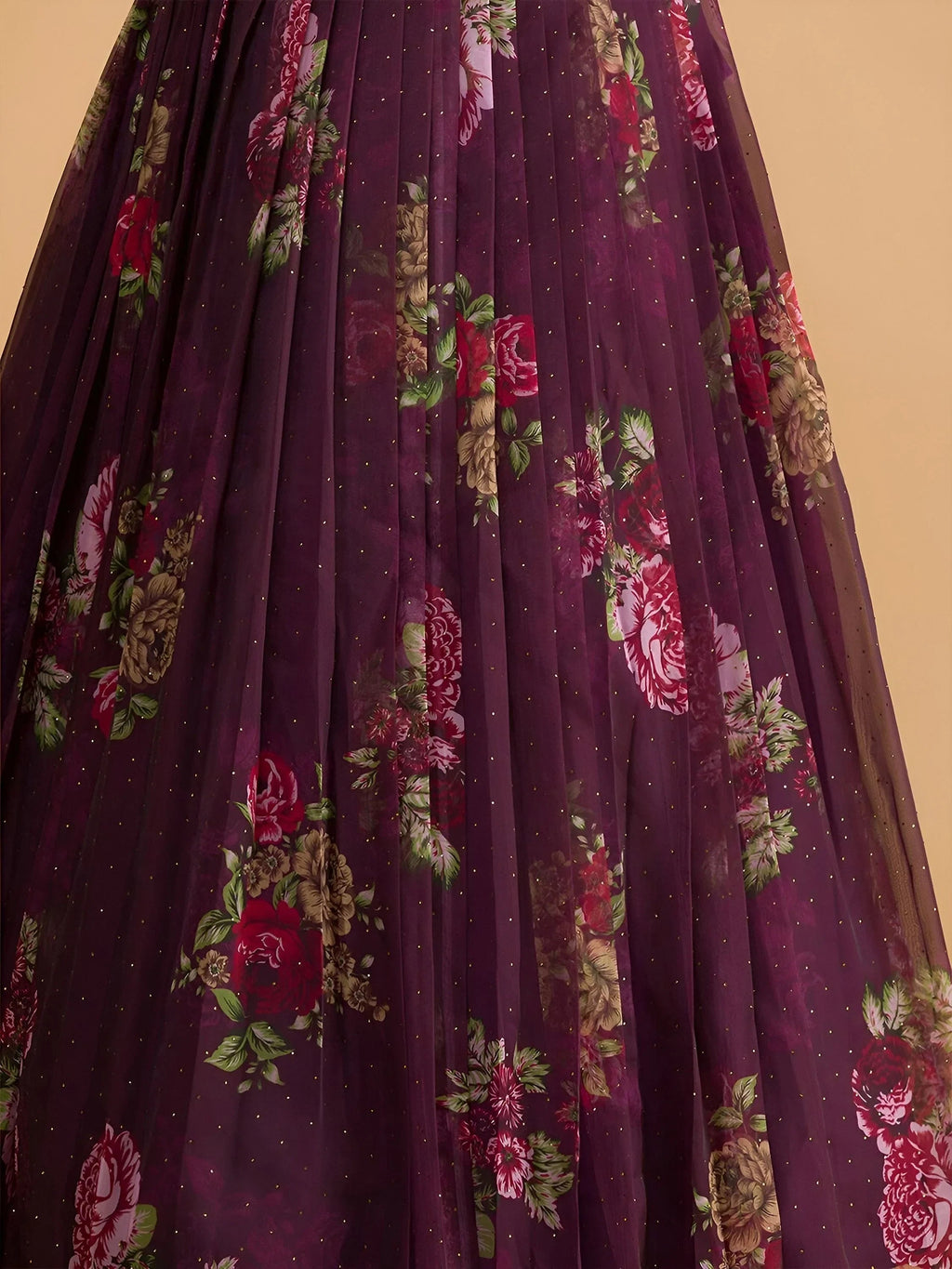 Wine Beautiful Floral Printed Organza Lehenga Choli With Dupatta