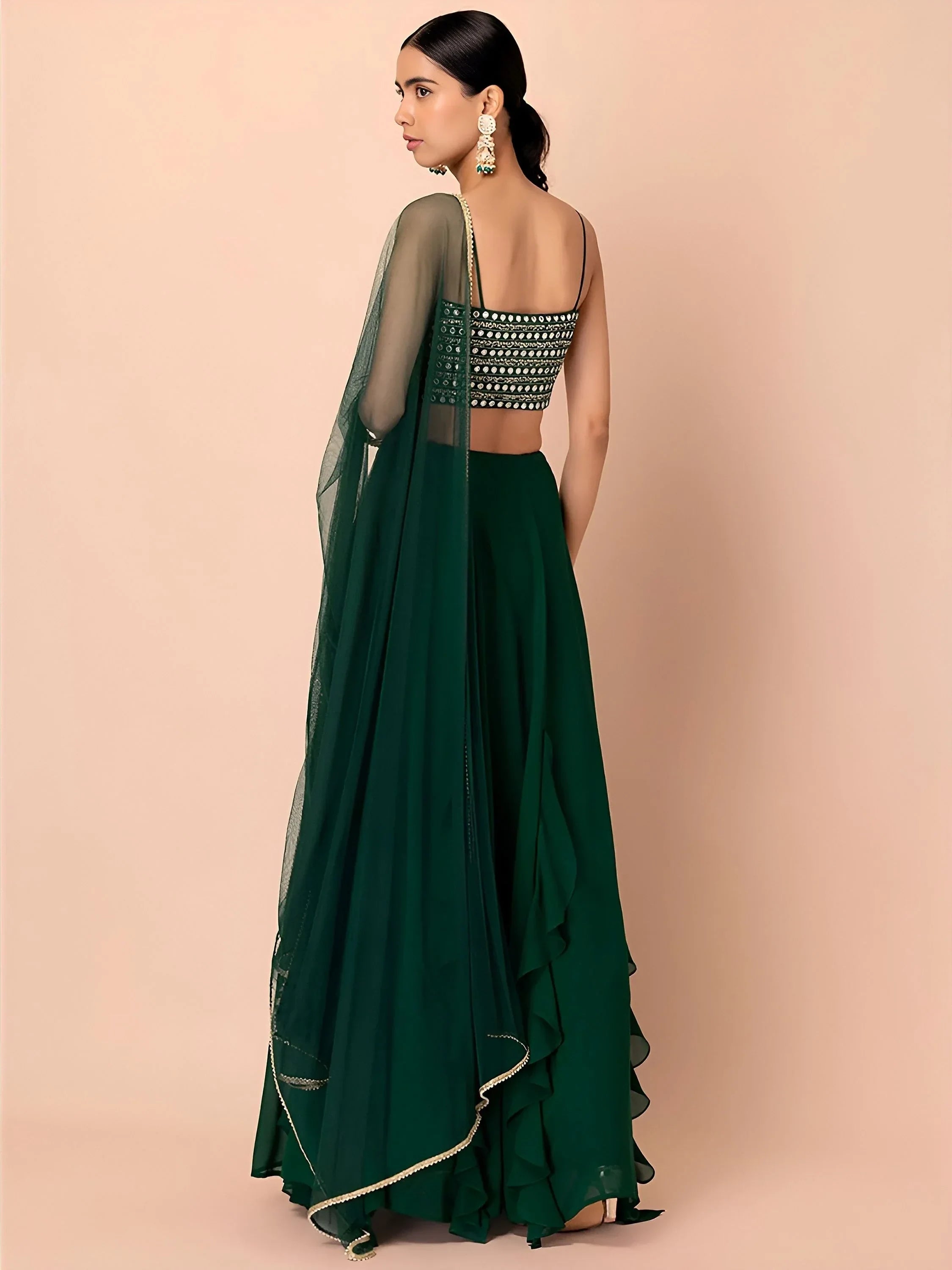 Green Beautiful Georgette Mehendi Wear Lehenga With Sequins Choli