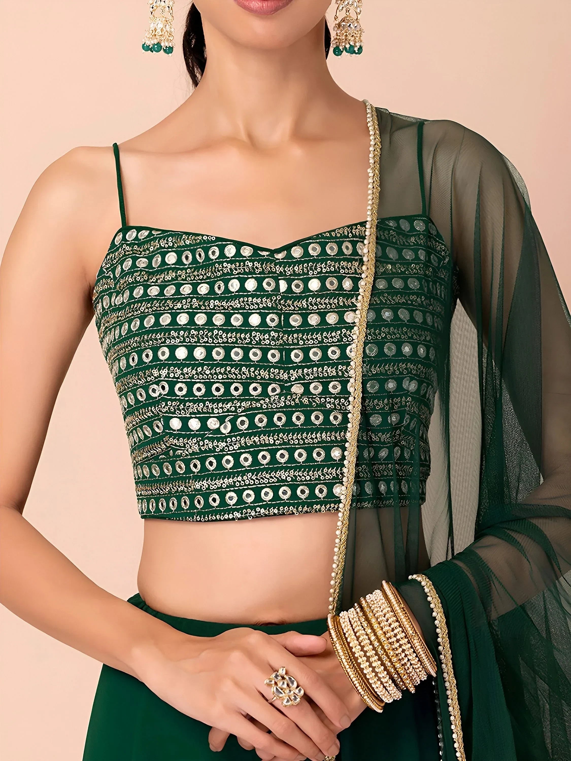 Green Beautiful Georgette Mehendi Wear Lehenga With Sequins Choli