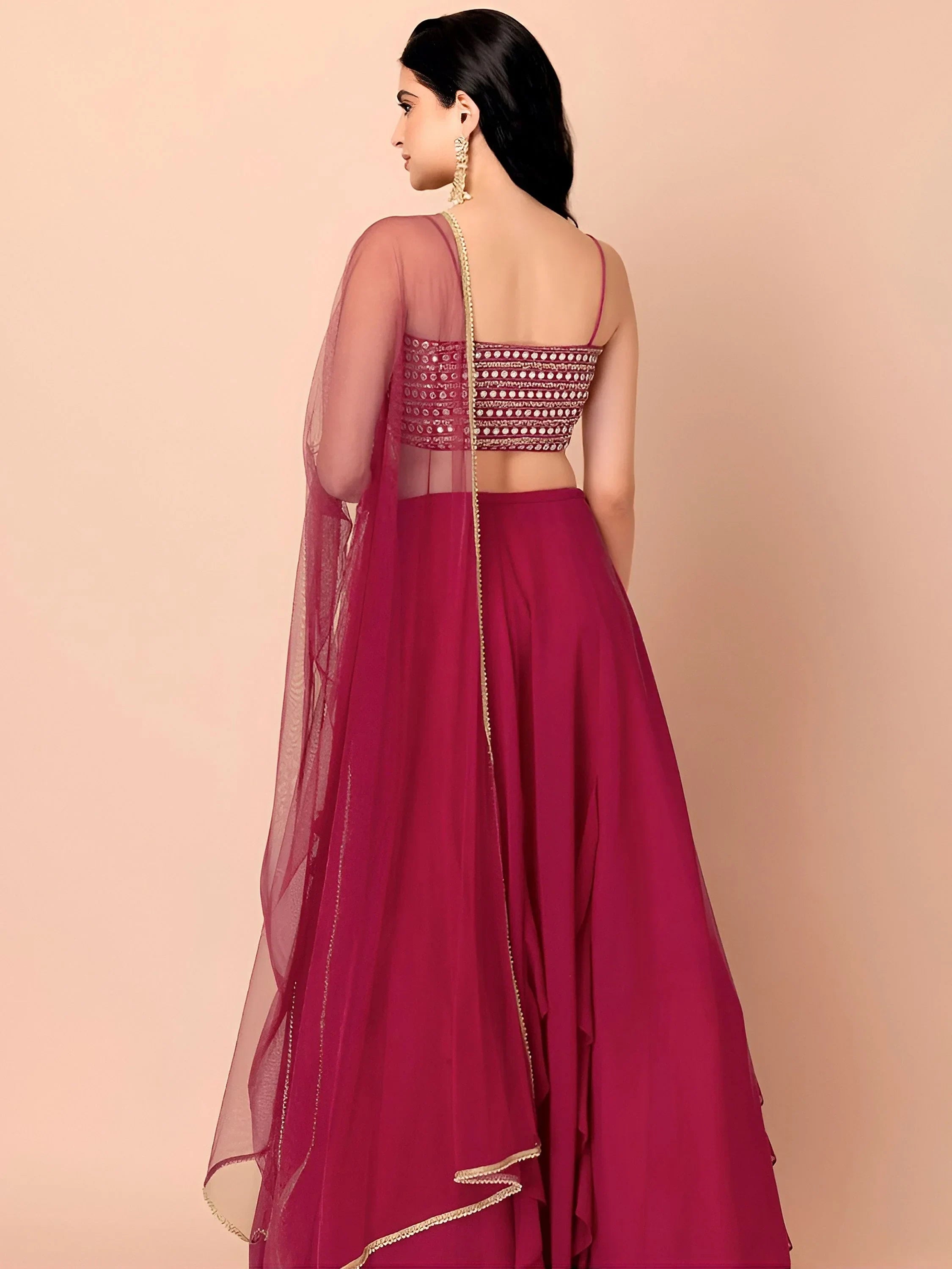 Pink Beautiful Georgette Mehendi Wear Lehenga With Sequins Choli