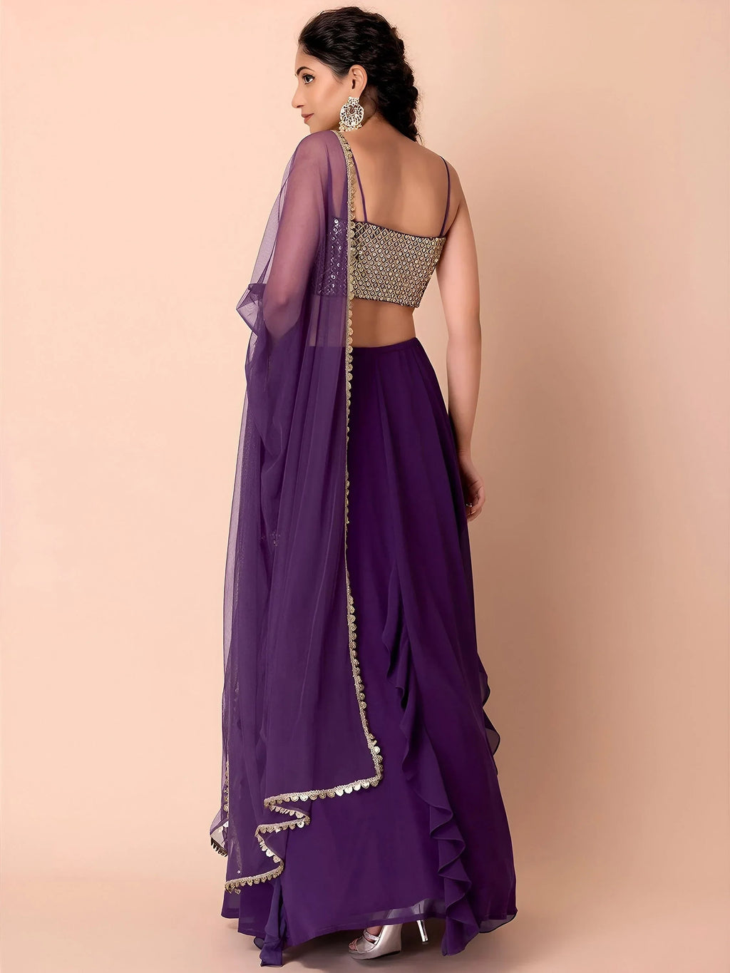 Purple Beautiful Georgette Mehendi Wear Lehenga With Sequins Choli