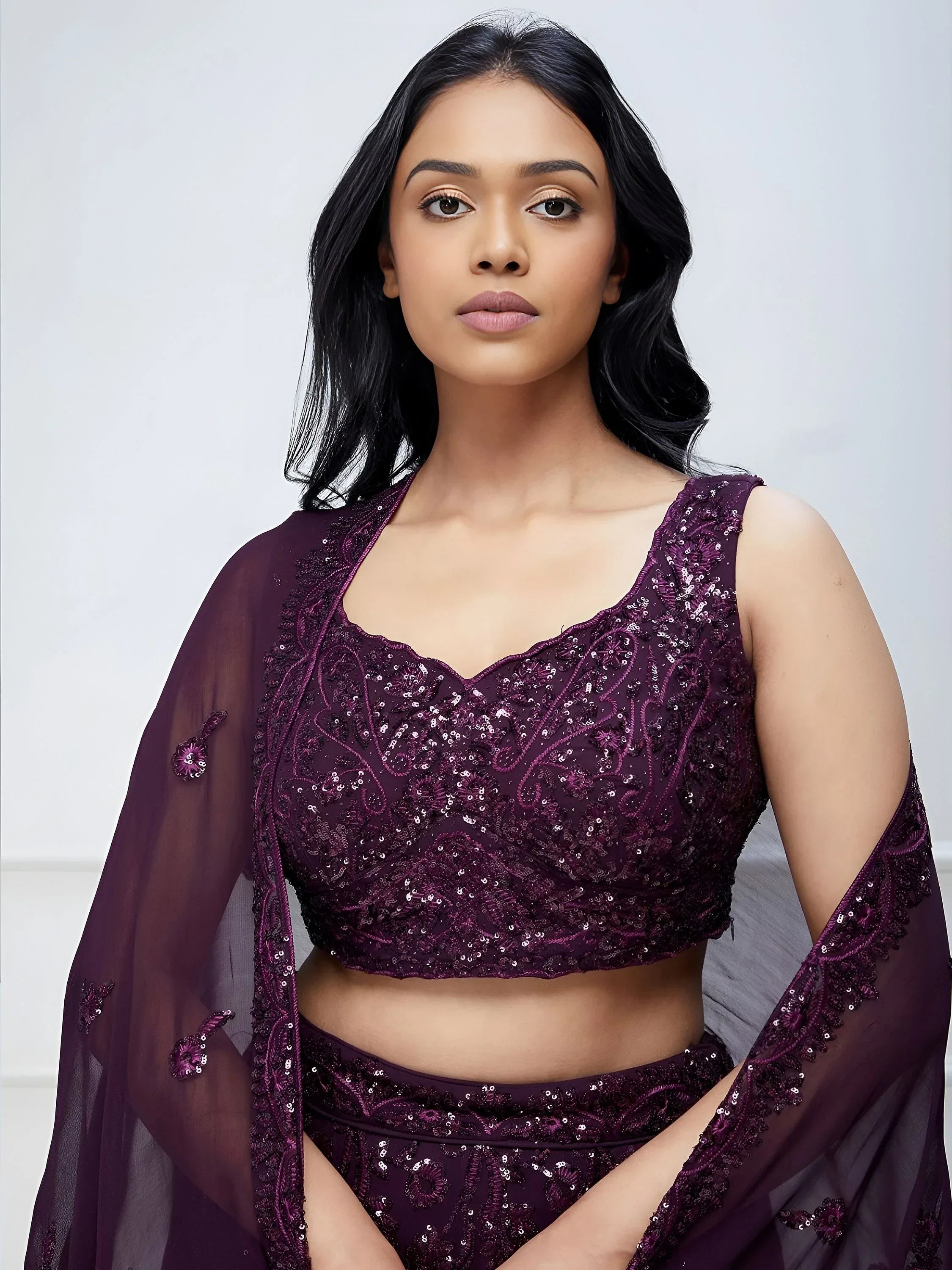 Wonderful Purple Sequins Georgette Party Wear Lehenga Choli