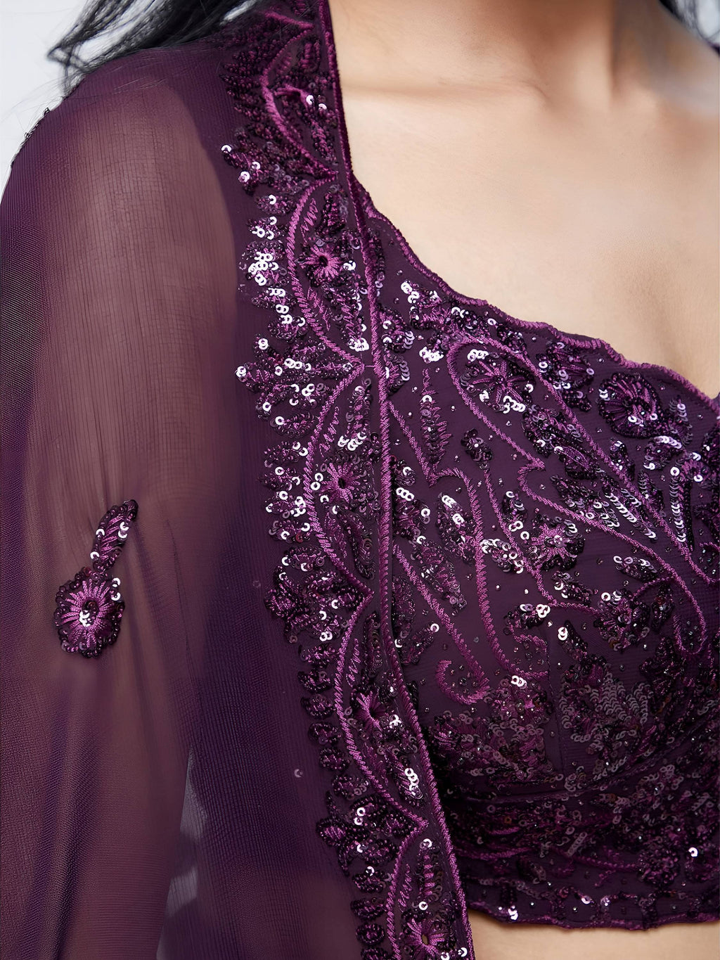 Wonderful Purple Sequins Georgette Party Wear Lehenga Choli