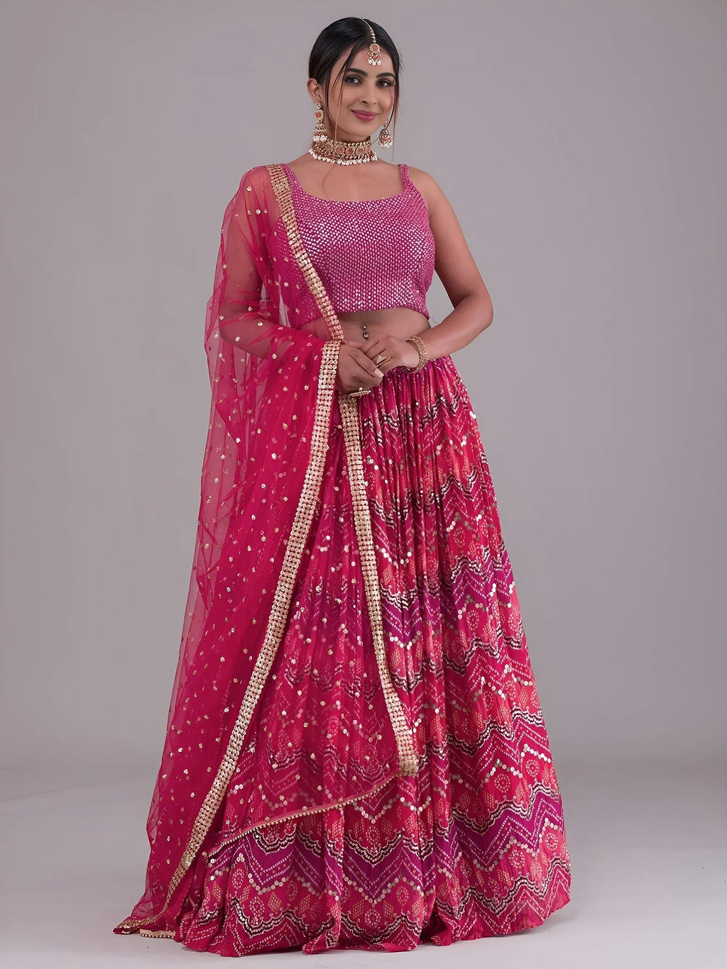 Pink Glamorous Digital Printed Georgette Wedding Wear Lehenga Choli