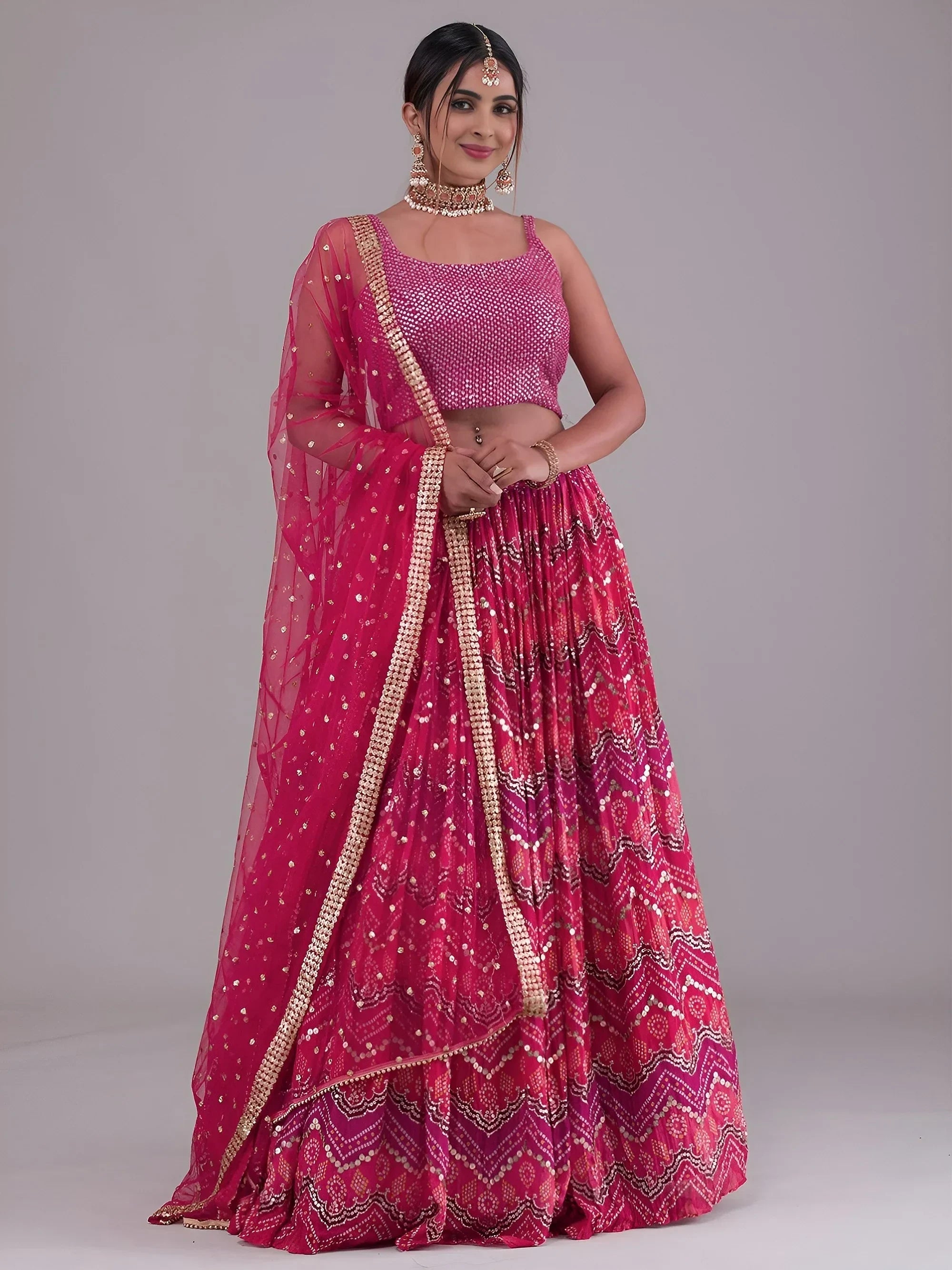 Pink Glamorous Digital Printed Georgette Wedding Wear Lehenga Choli